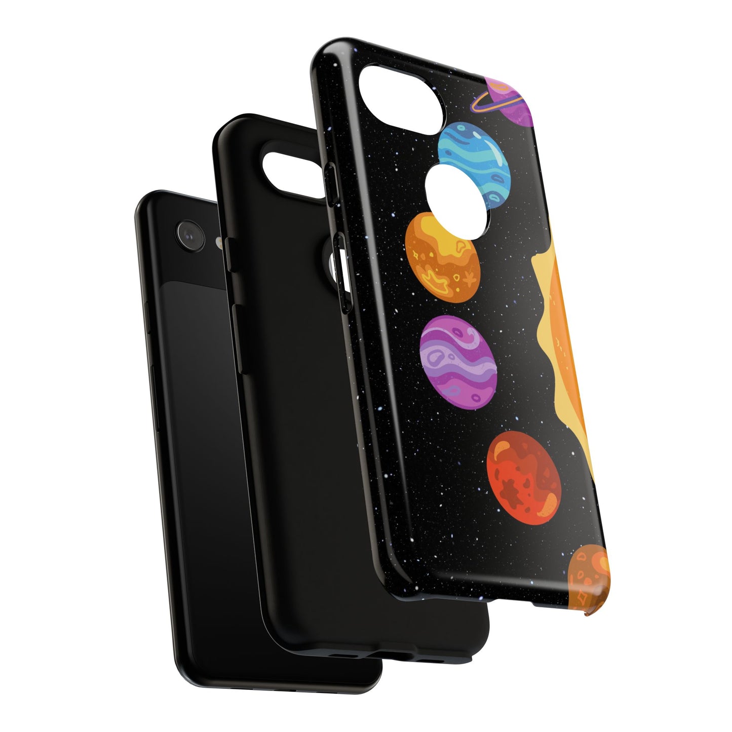 Black Yellow Illustrative Space Planets Phone Case