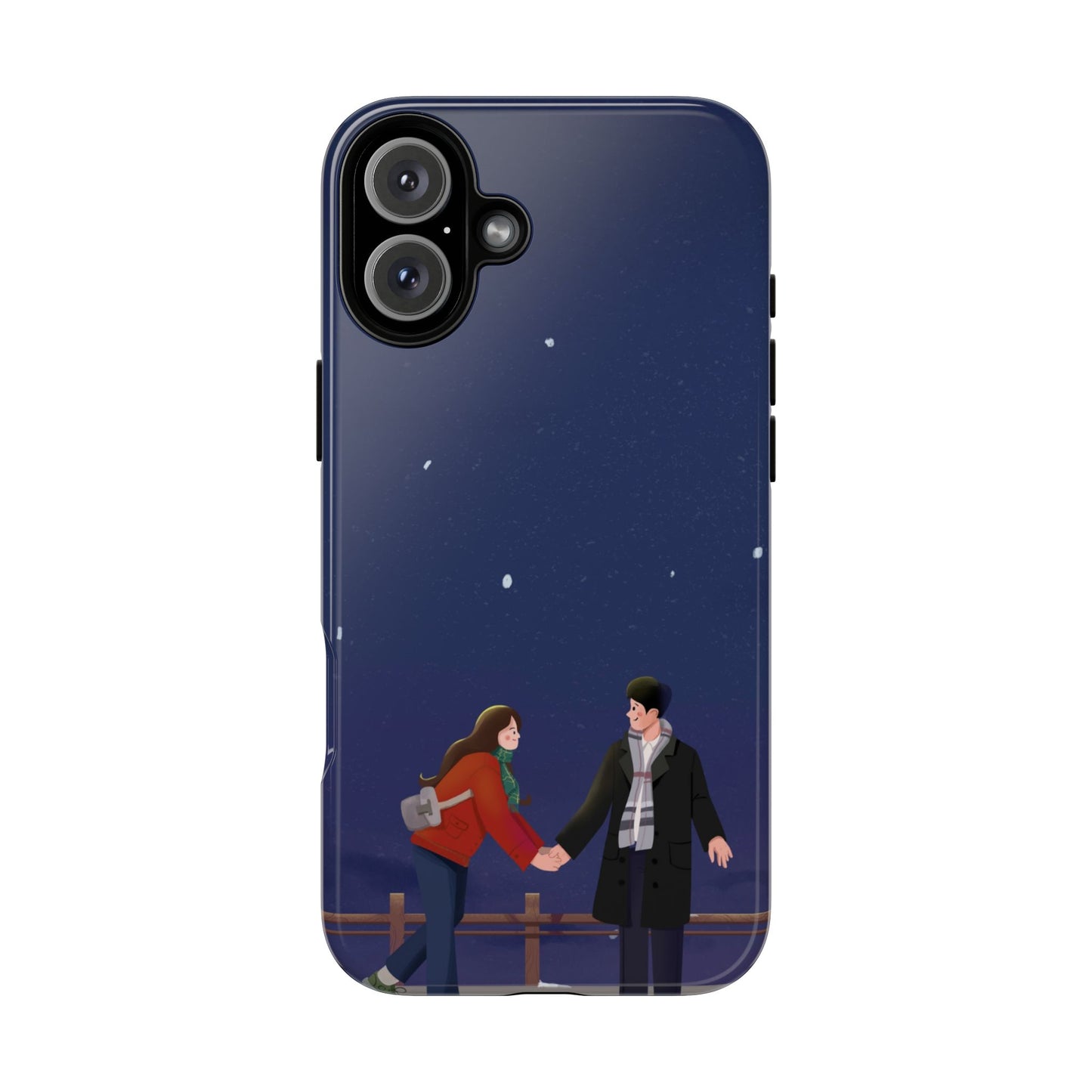 Blue Illustrated Couple and Night Sky Phone Case