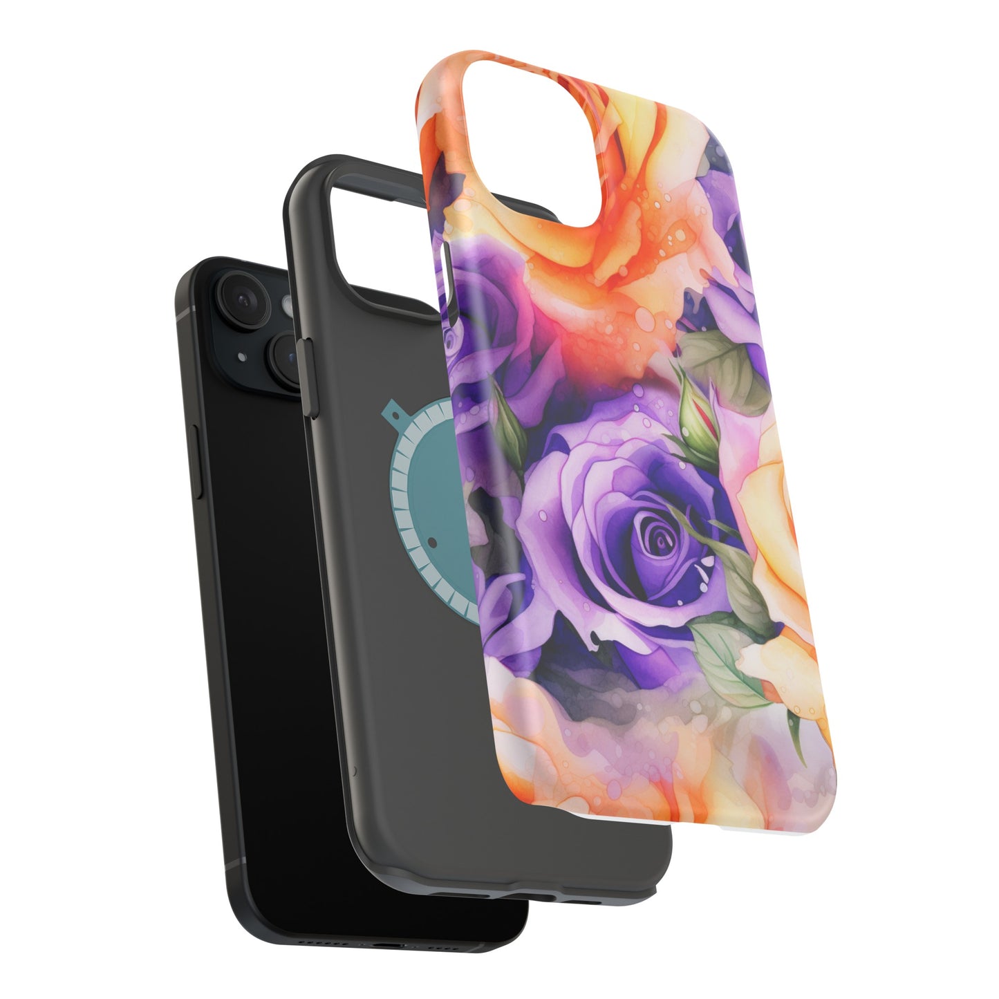 Vibrant Purple and Gold Floral Pattern Magnetic iPhone Case