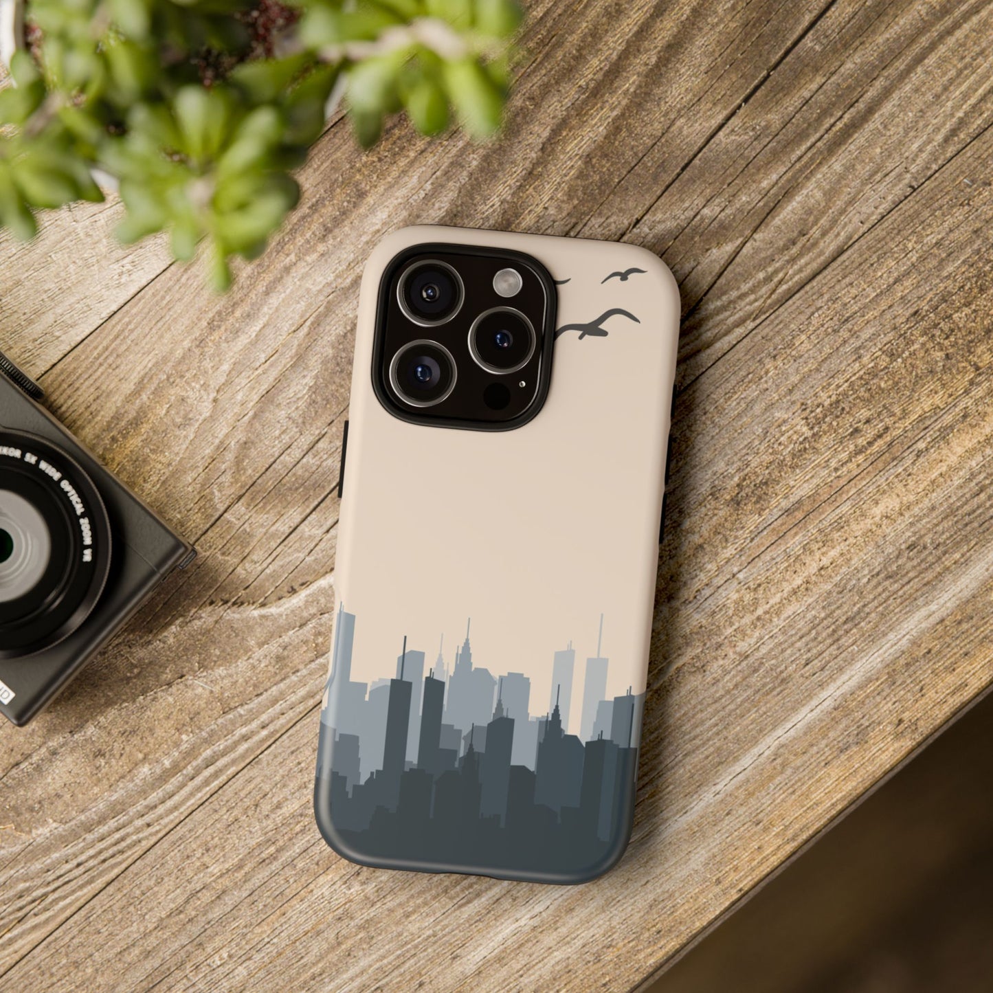 Navy Cream Illustration City Building Phone Case