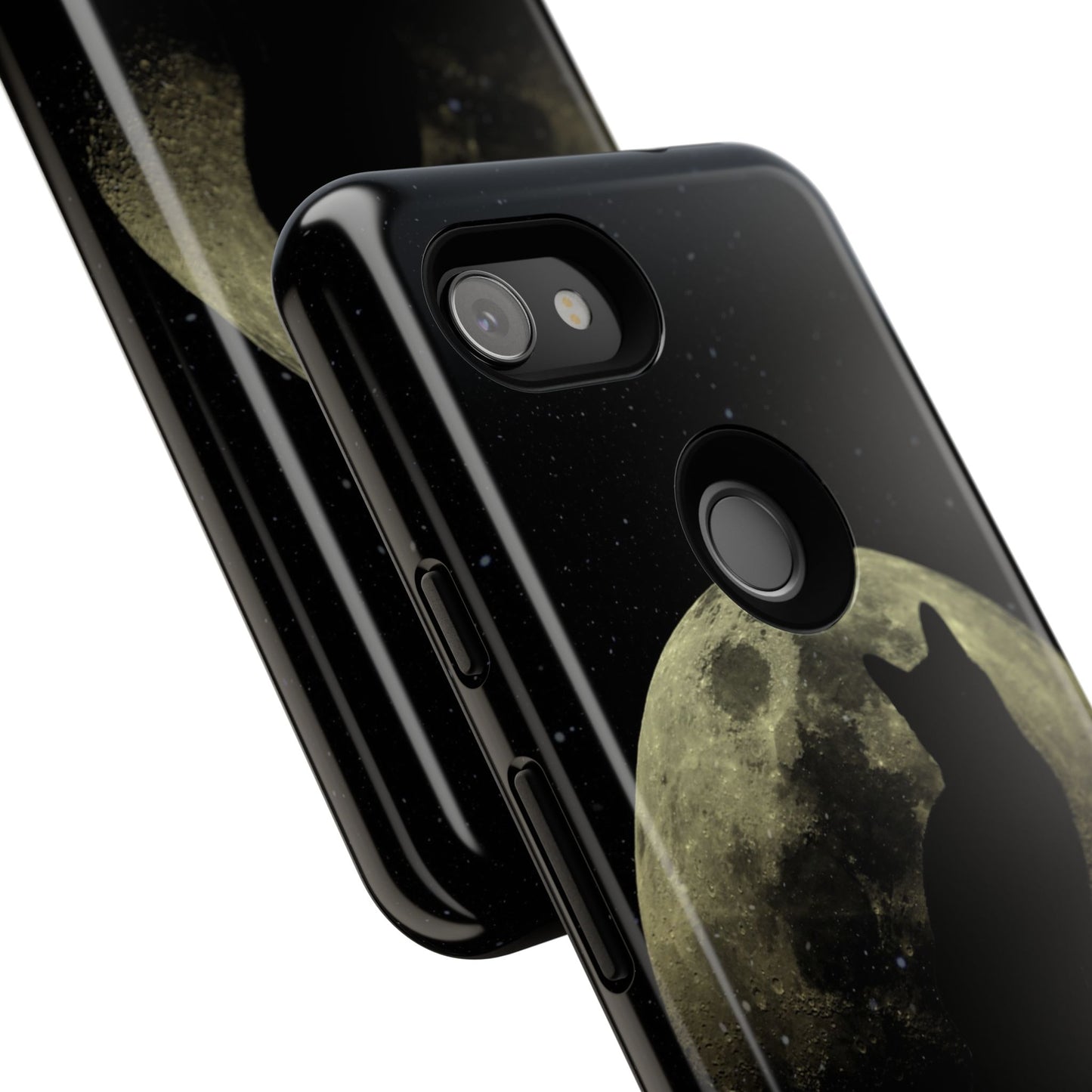 Black Illustrated Cat at Night Phone Case