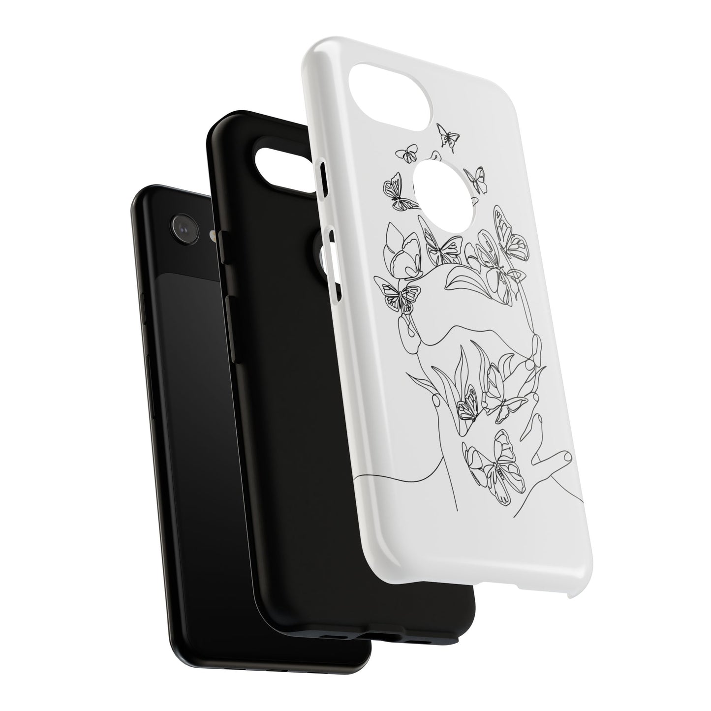 Black Line Art Butterflies Woman Phone Case