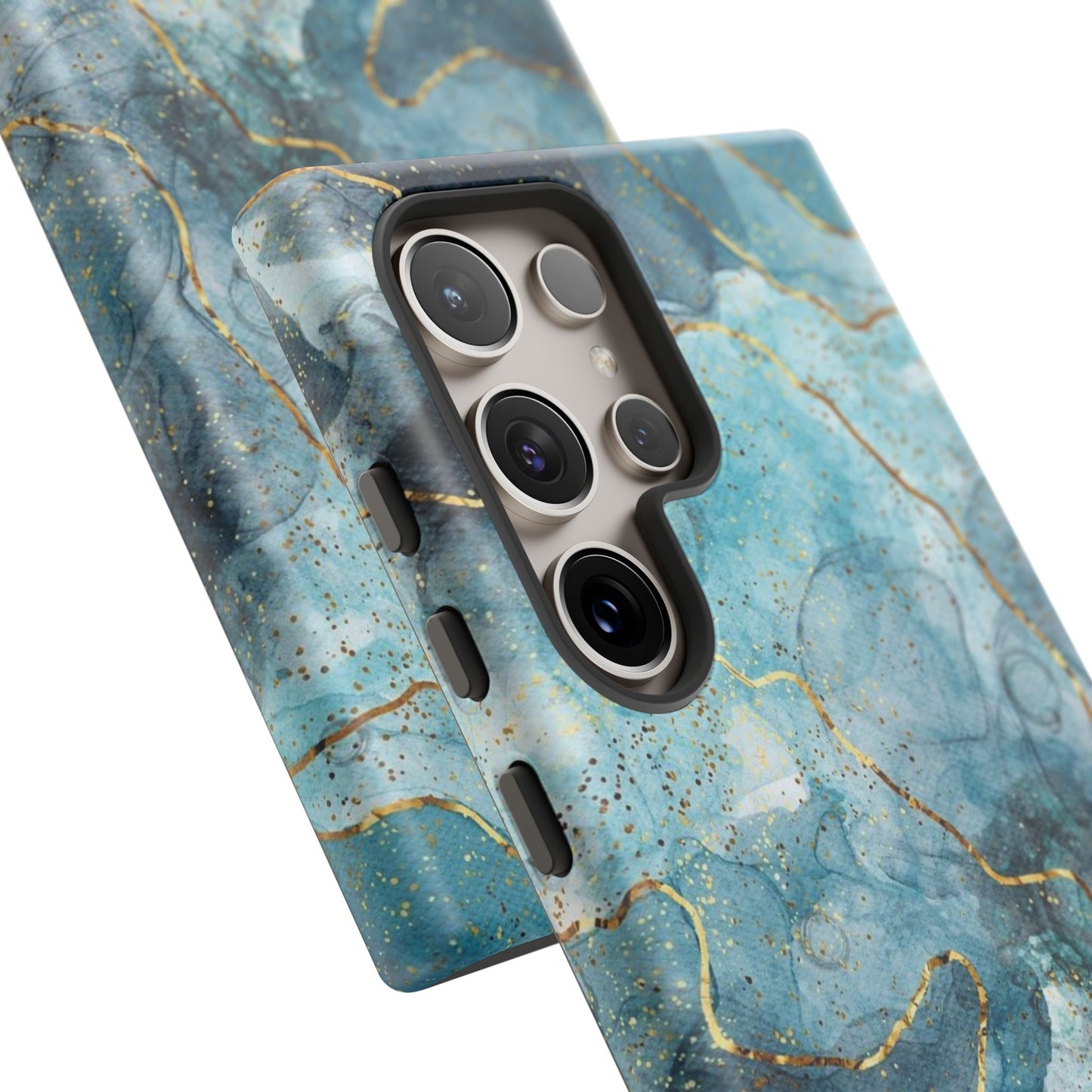 Blue Gold Illustrated Marble Phone Case