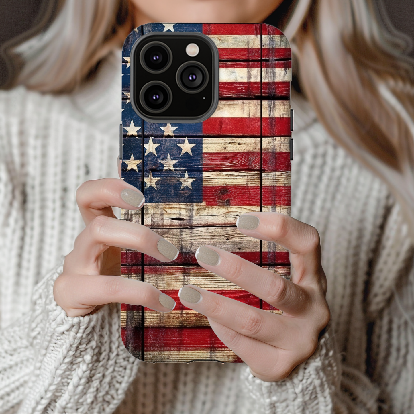 American Flag Rustic Wood iPhone MagSafe Case - Techy Treasures -