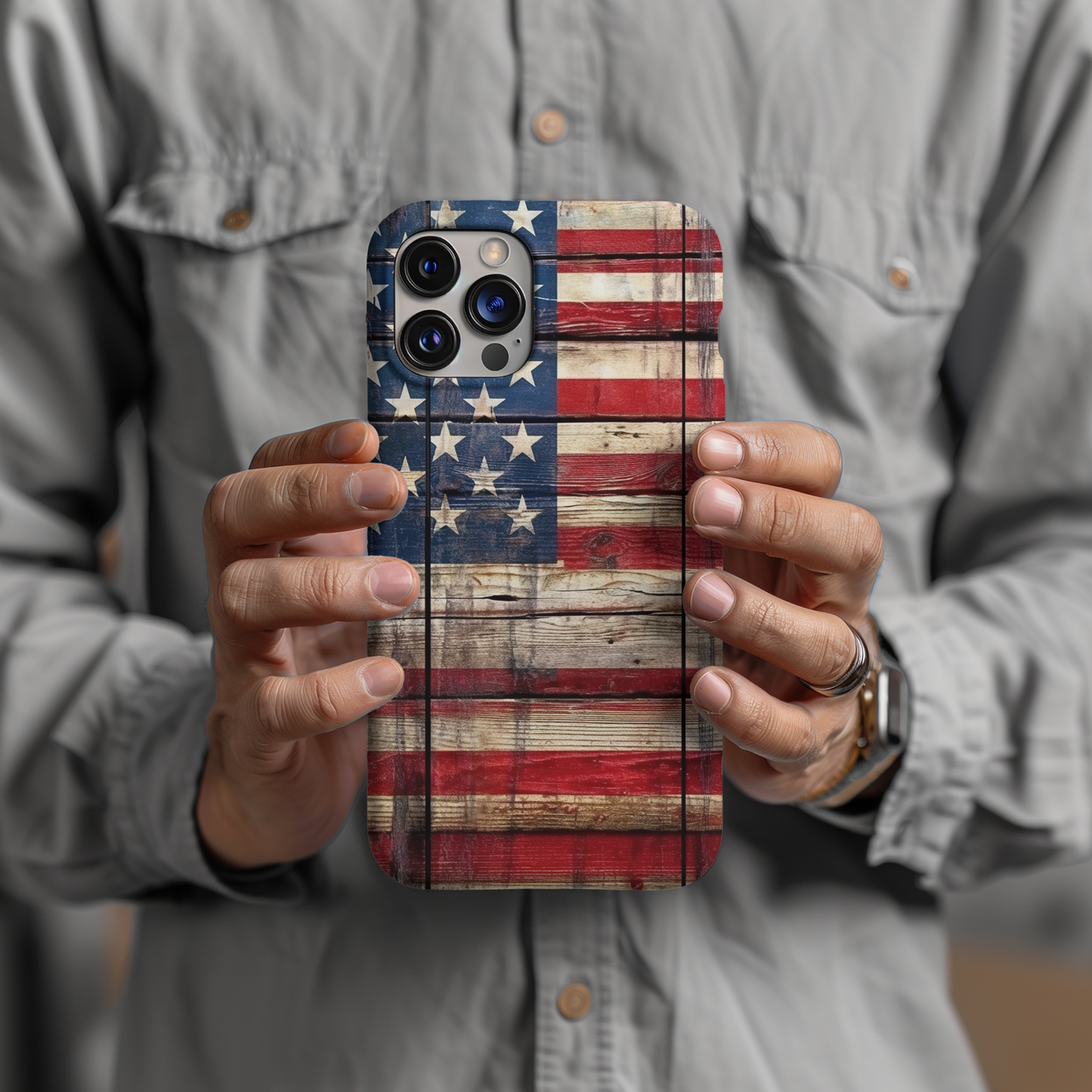 American Flag Rustic Wood iPhone MagSafe Case - Techy Treasures - Mobile Phone Cases