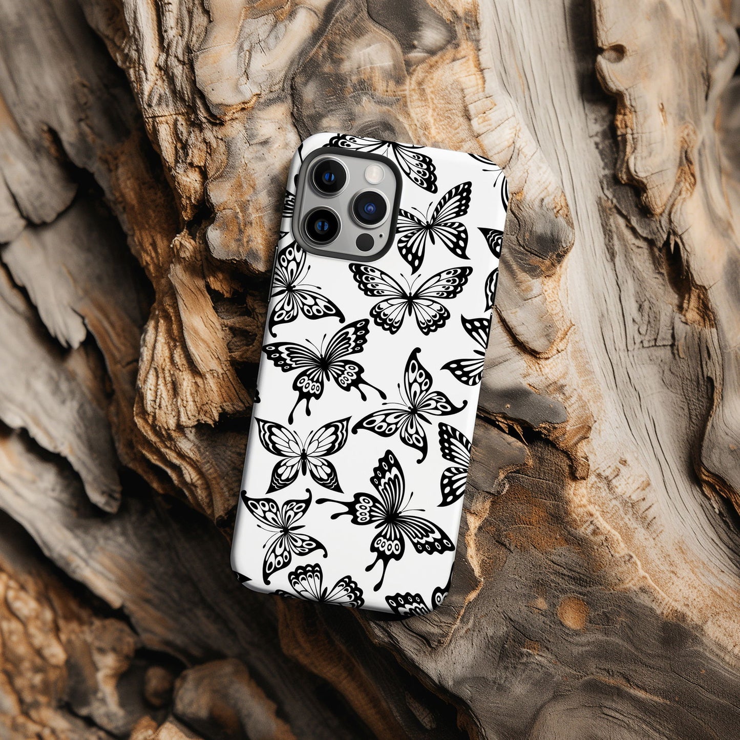 Black and White Butterfly Design MagSafe iPhone Case - Featuring an Array of Vibrant Butterflies, Combining Style and Functionality. - Techy Treasures -
