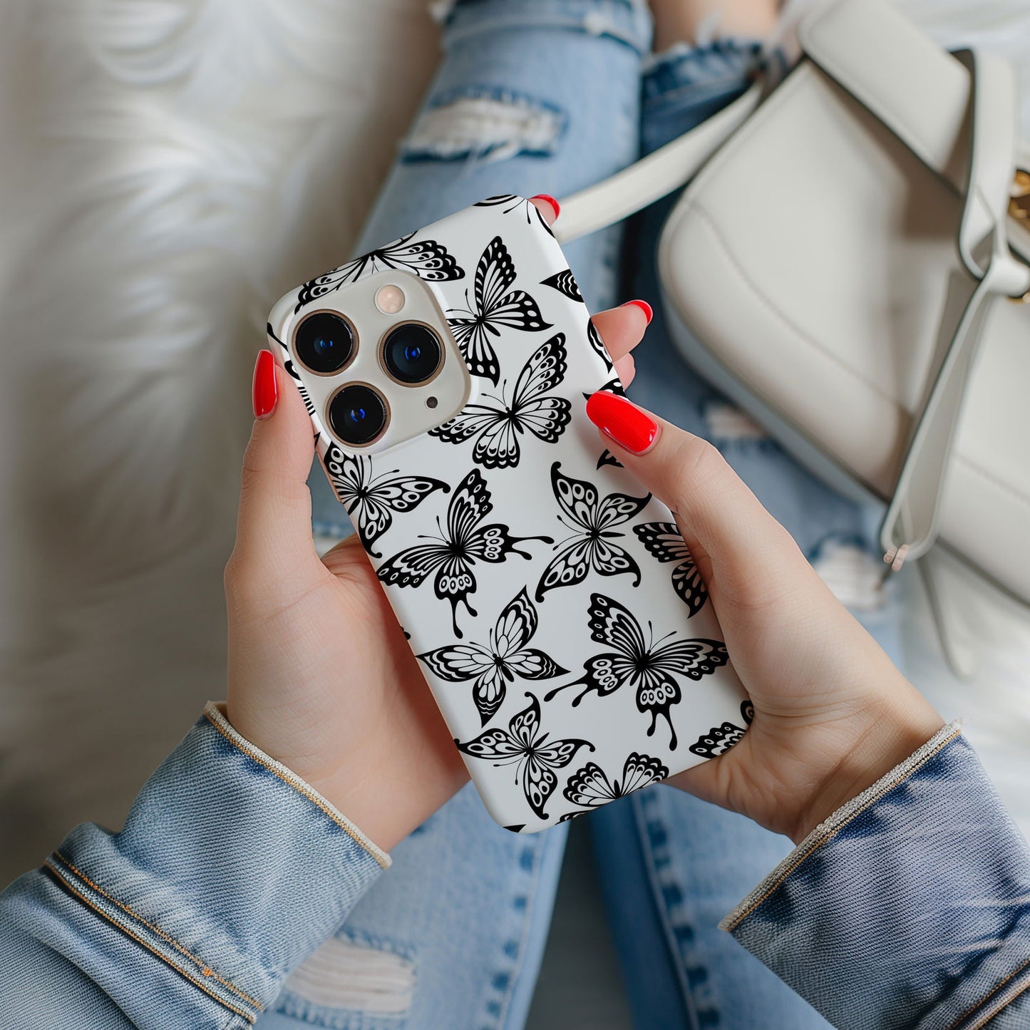 Black and White Butterfly Design MagSafe iPhone Case - Featuring an Array of Vibrant Butterflies, Combining Style and Functionality. - Techy Treasures -