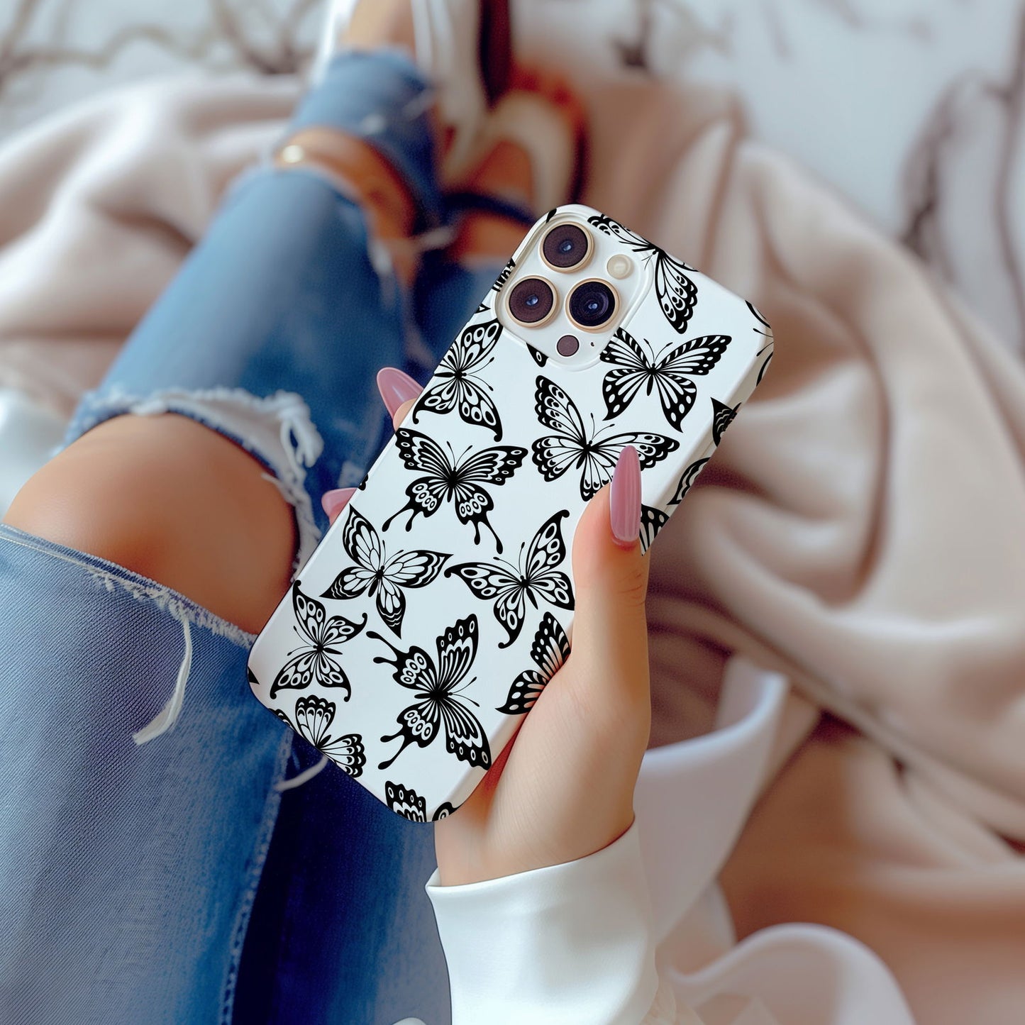 Black and White Butterfly Design MagSafe iPhone Case - Featuring an Array of Vibrant Butterflies, Combining Style and Functionality. - Techy Treasures -