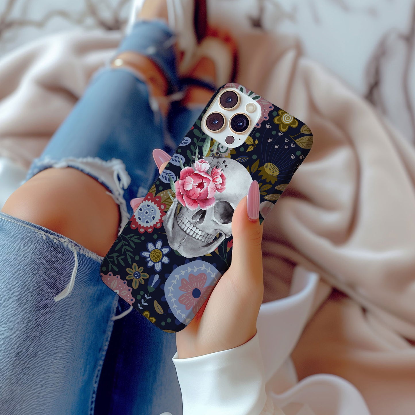 Floral Skull Phone Wallpaper 2 Magsafe iPhone Case - Techy Treasures -