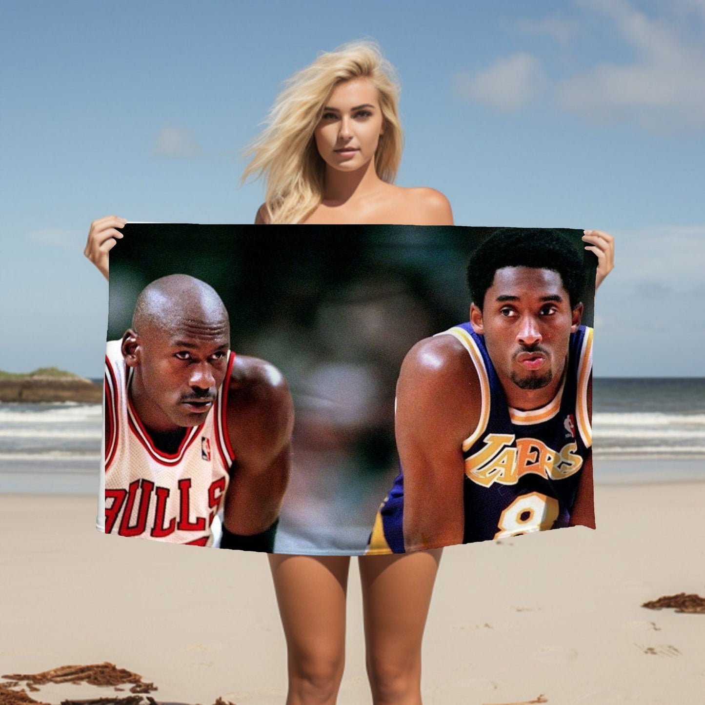 Kobe, Michael Beach Towel - Soft Quick Drying 30x60 One Sided Print - 360 GSM Polyester/Cotton - Perfect for Beach or Pool - Techy Treasures -