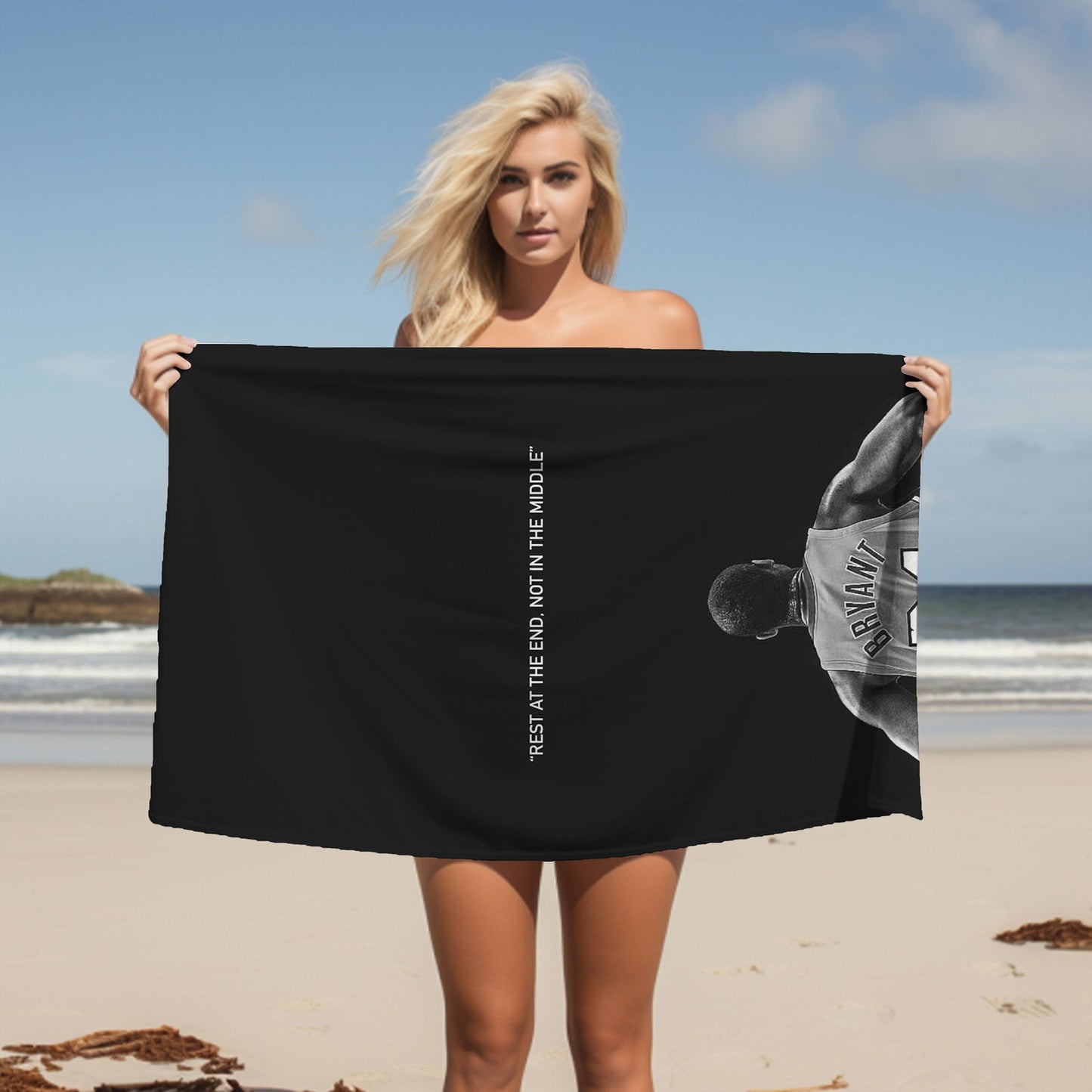Kobe Towel, Rest at the End in the Middle, Absorbent Beach Towel, Legendary Kobe Custom Laker Fan Gift - Techy Treasures -