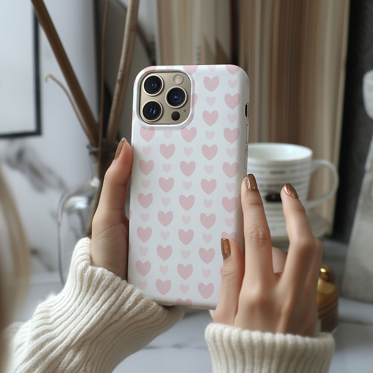 Pink Hearts on White Magsafe iPhone Case - Techy Treasures -