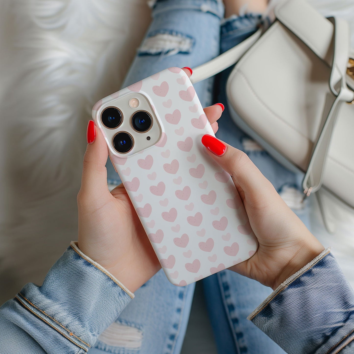 Pink Hearts on White Magsafe iPhone Case - Techy Treasures -