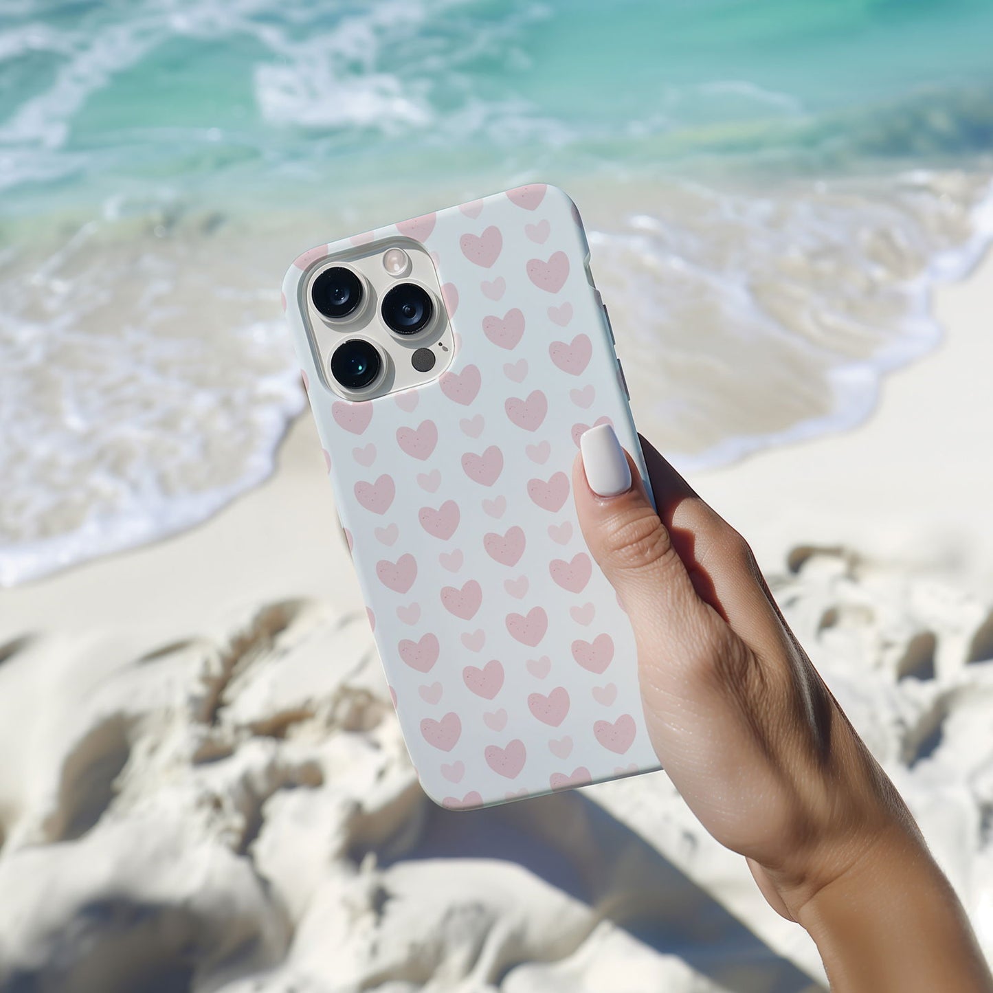 Pink Hearts on White Magsafe iPhone Case - Techy Treasures -