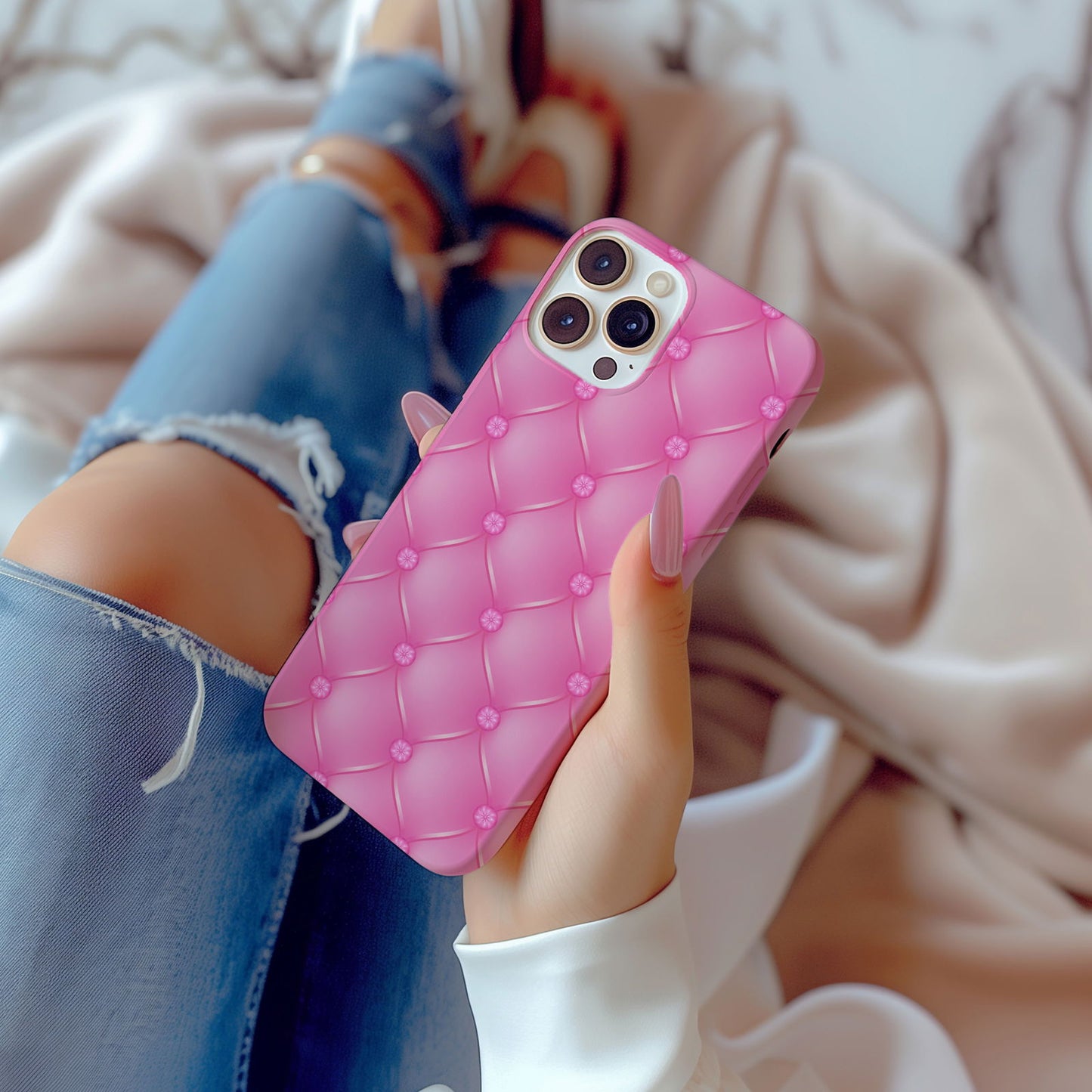 Pink Quilted Leather Magsafe iPhone Case - Techy Treasures -