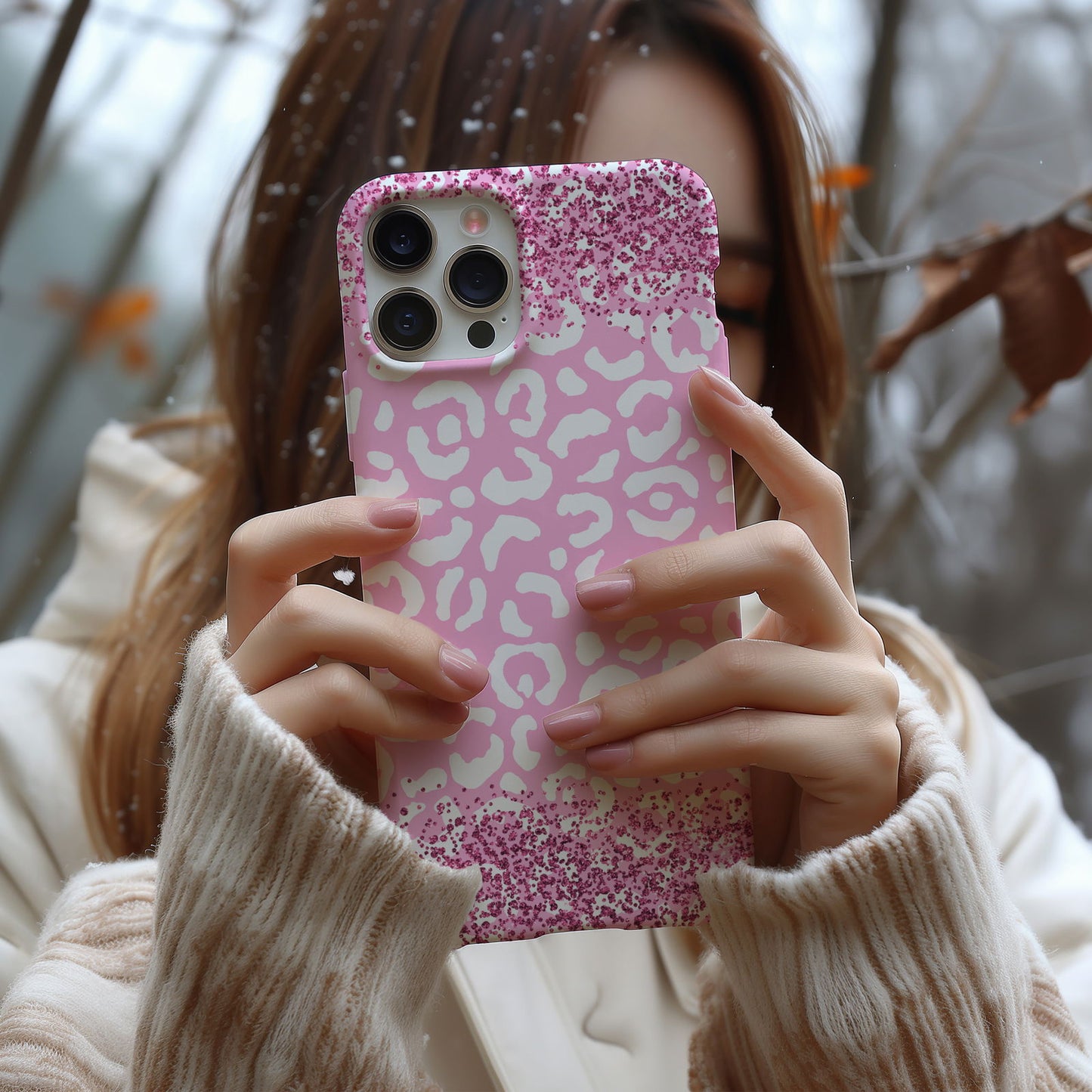 Pink and White Glittery Leopard Print Magsafe iPhone Case - Techy Treasures -