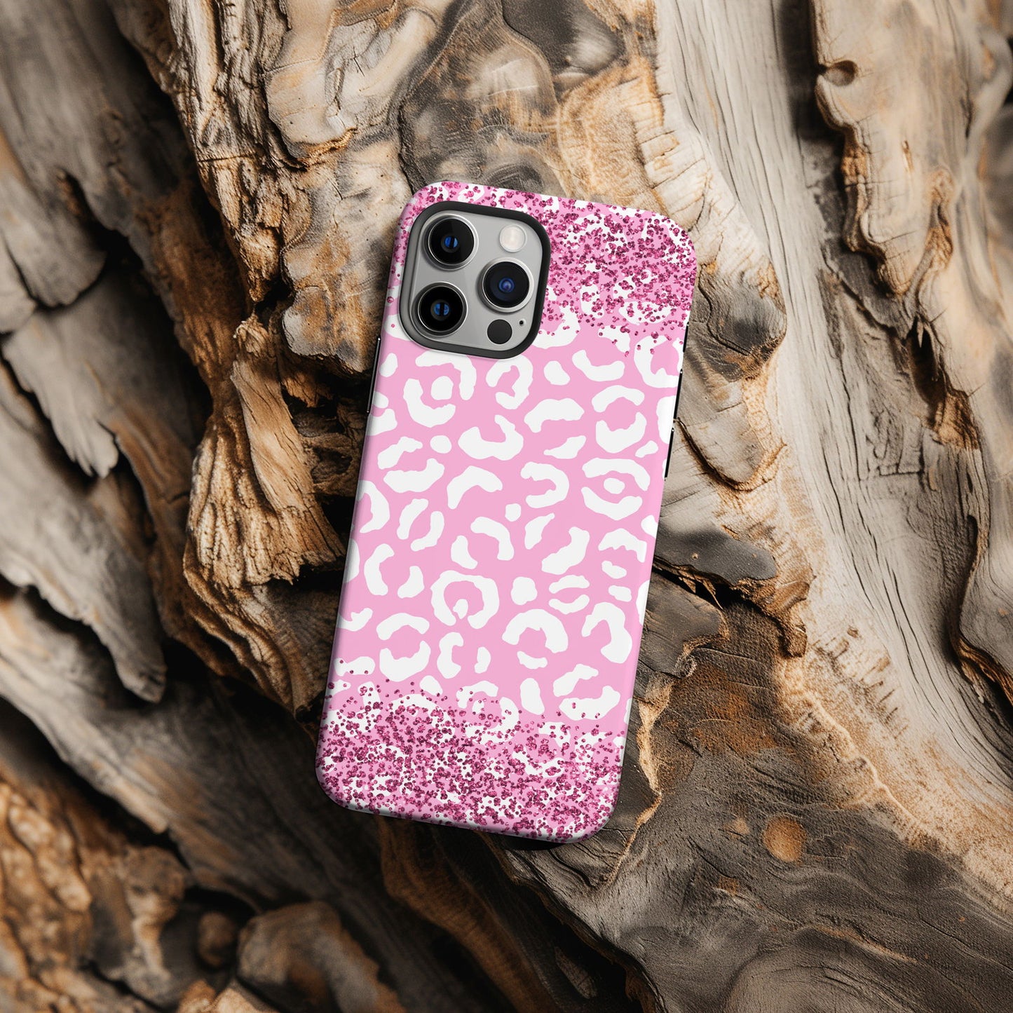 Pink and White Glittery Leopard Print Magsafe iPhone Case - Techy Treasures -