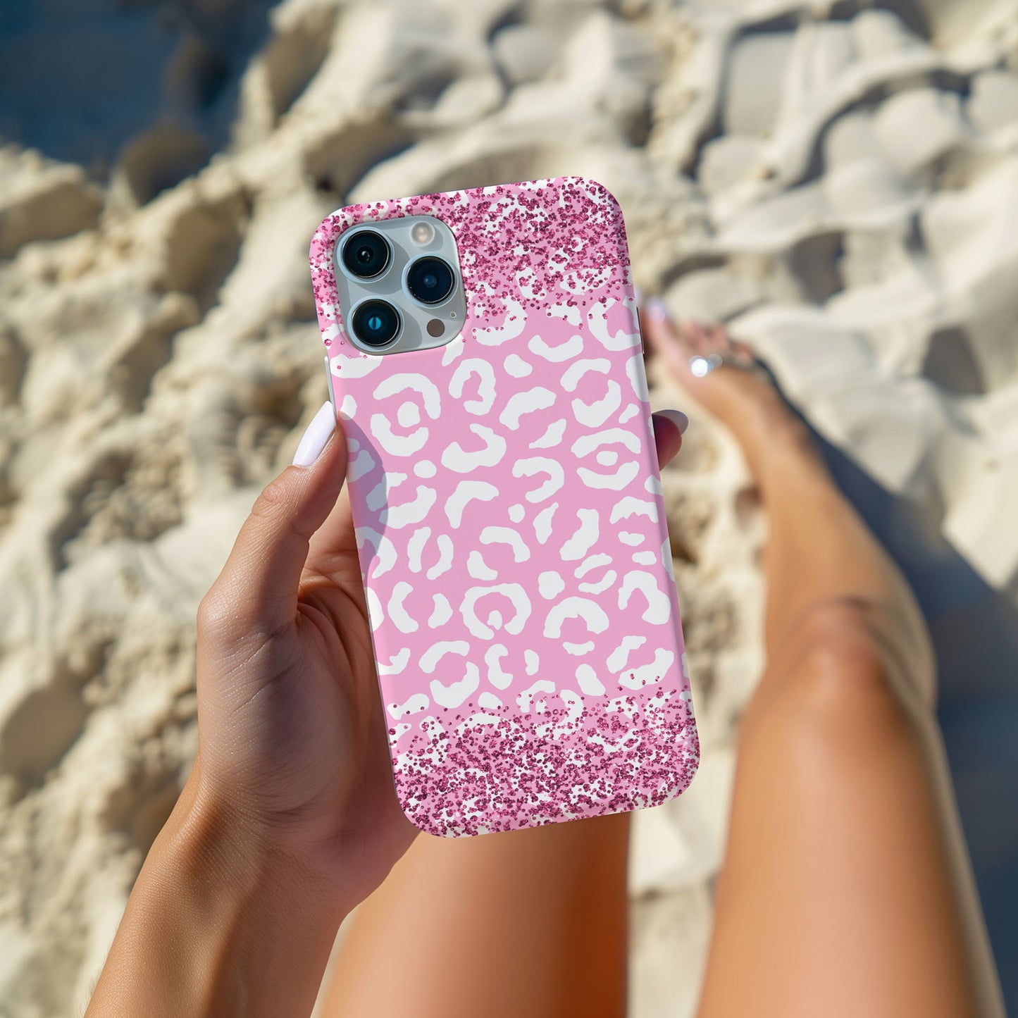 Pink and White Glittery Leopard Print Magsafe iPhone Case - Techy Treasures -