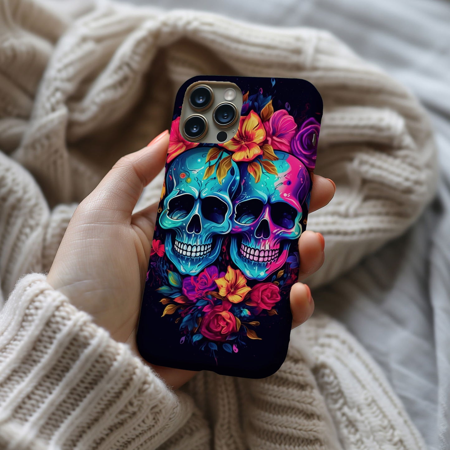 Vibrant Skull Couple MagSafe iPhone Case - Techy Treasures -