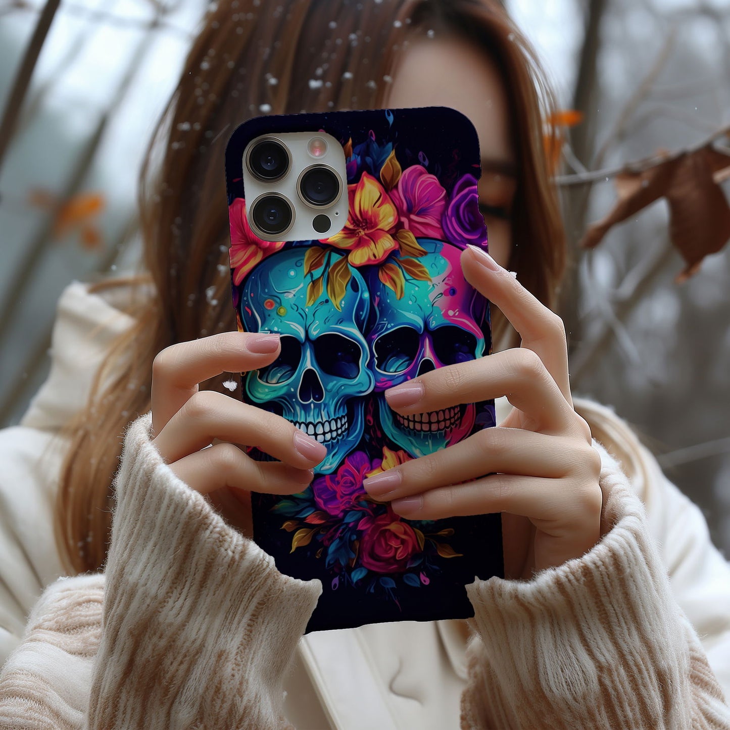 Vibrant Skull Couple MagSafe iPhone Case - Techy Treasures -