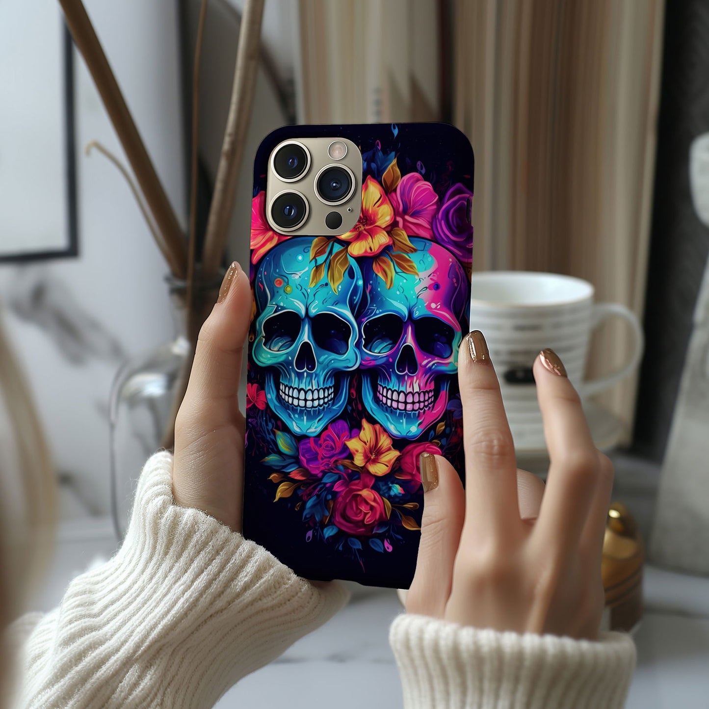 Vibrant Skull Couple MagSafe iPhone Case - Techy Treasures -