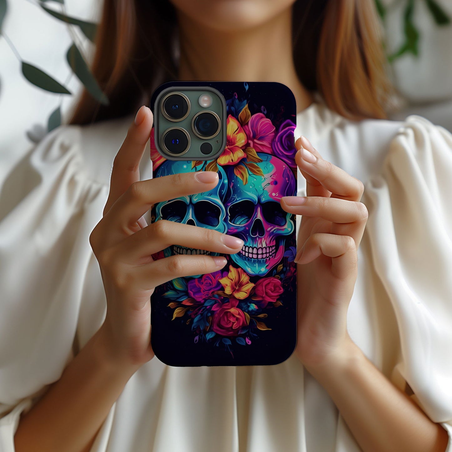 Vibrant Skull Couple MagSafe iPhone Case - Techy Treasures -