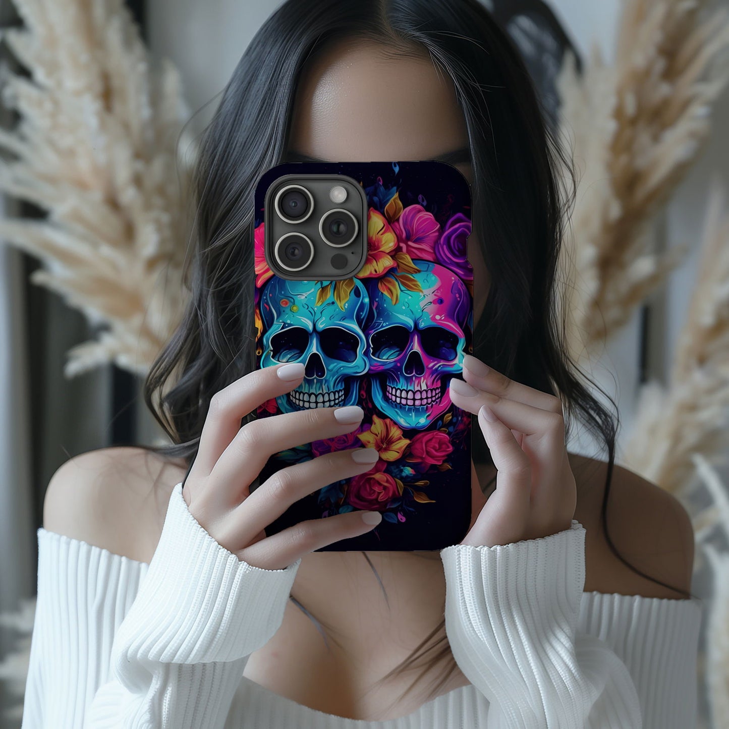 Vibrant Skull Couple MagSafe iPhone Case - Techy Treasures -