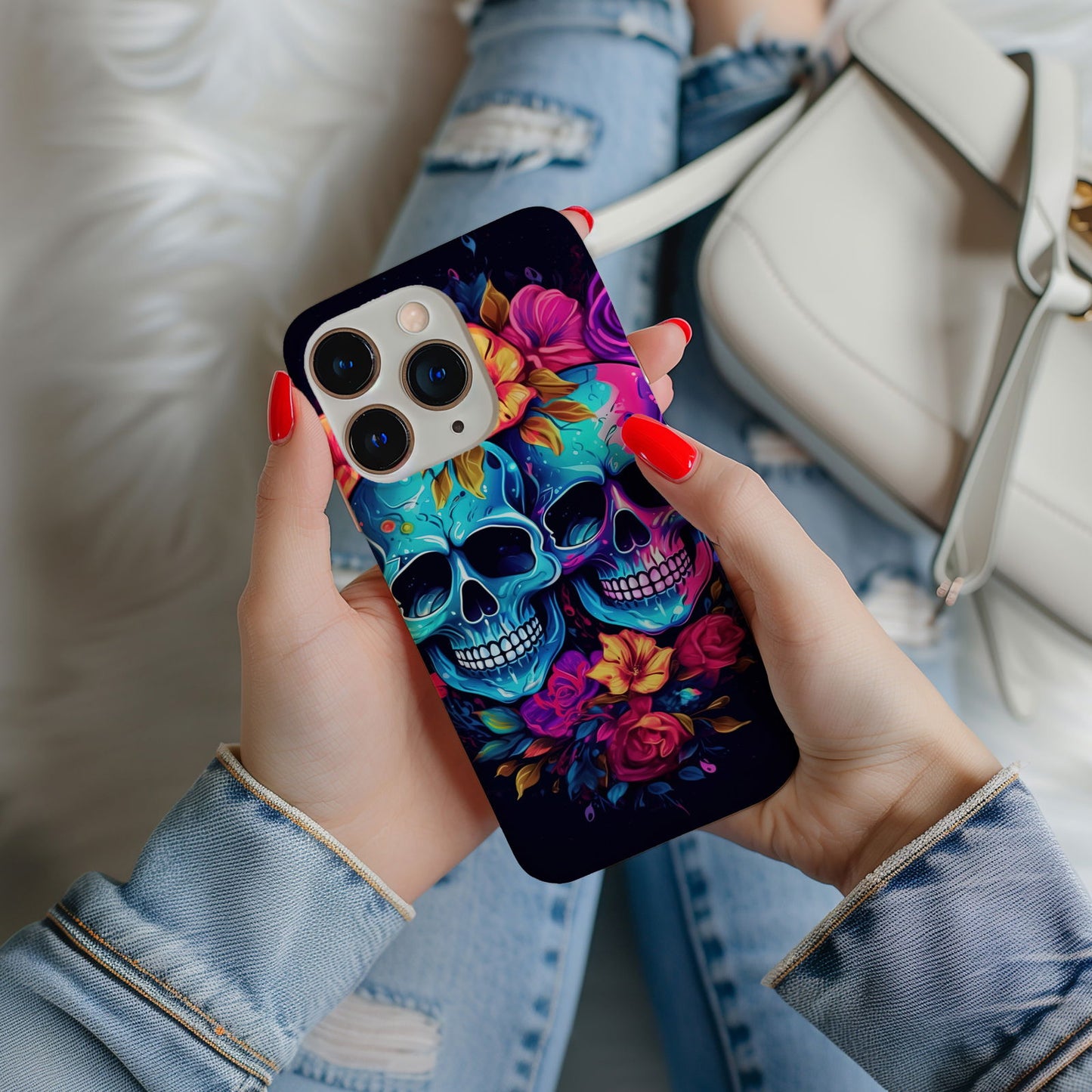Vibrant Skull Couple MagSafe iPhone Case - Techy Treasures -
