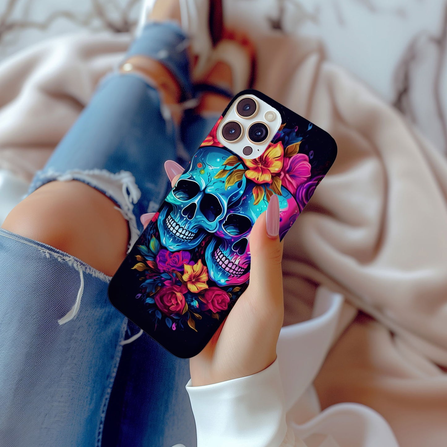 Vibrant Skull Couple MagSafe iPhone Case - Techy Treasures -