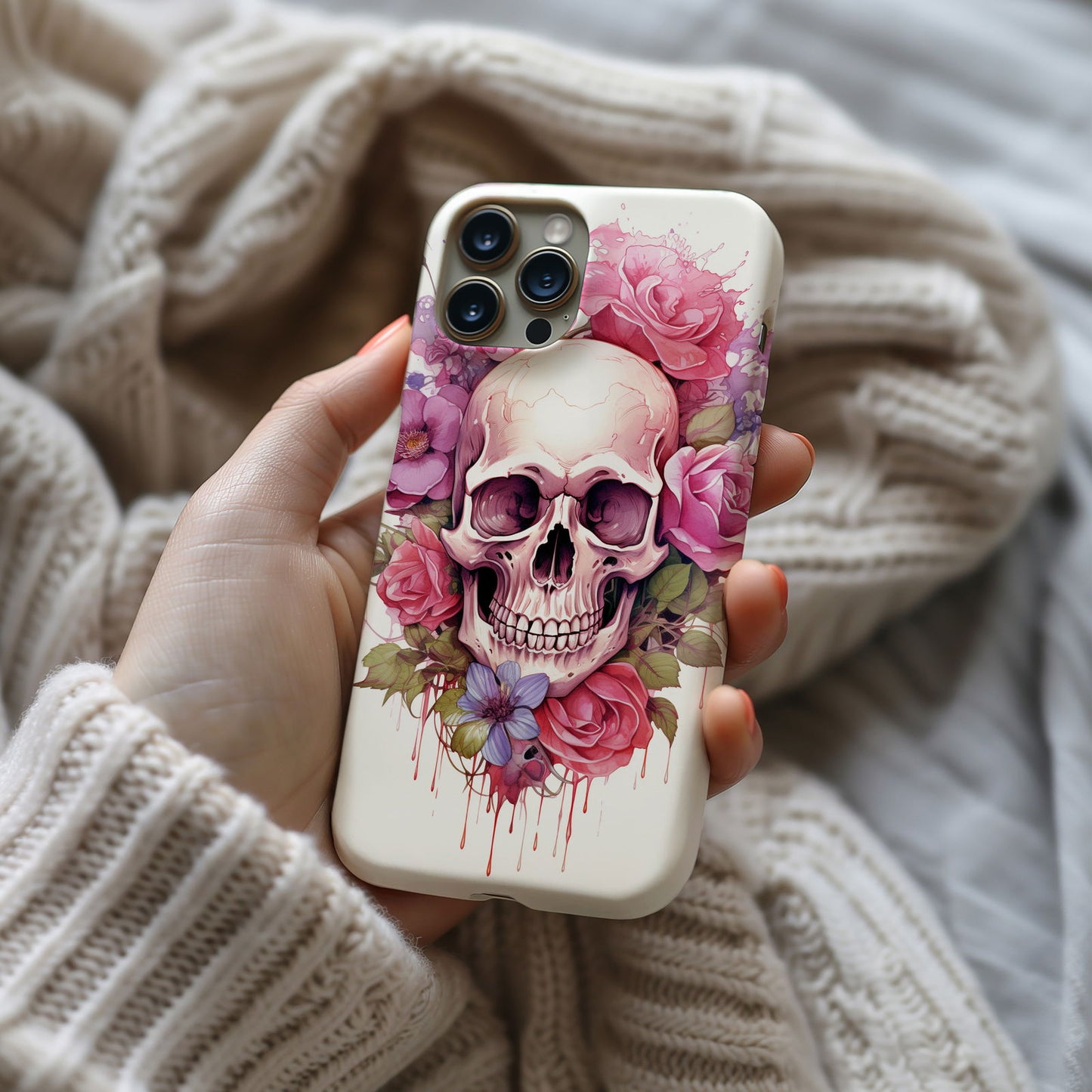 Vibrant Skull and Roses Design MagSafe iPhone Case - Techy Treasures -
