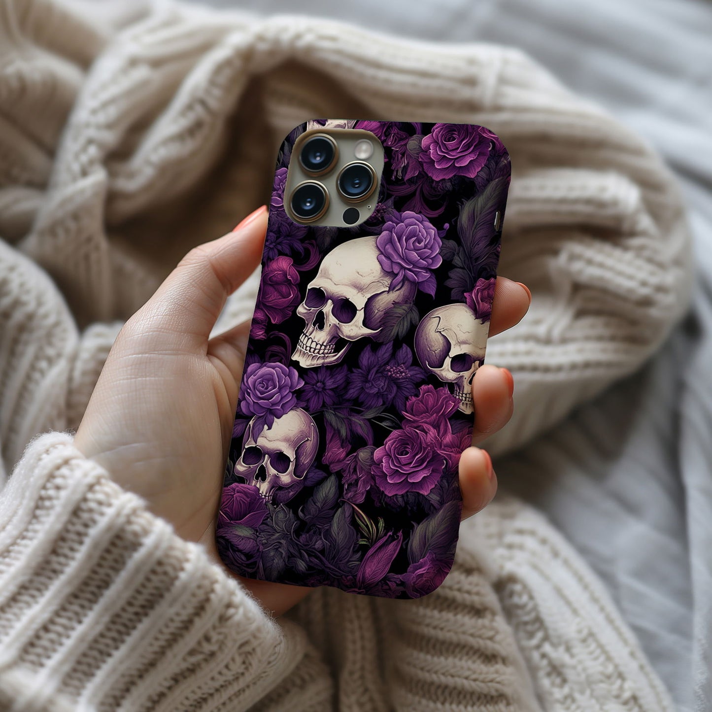 Vibrant Skull and Roses Design MagSafe iPhone Case - Techy Treasures -