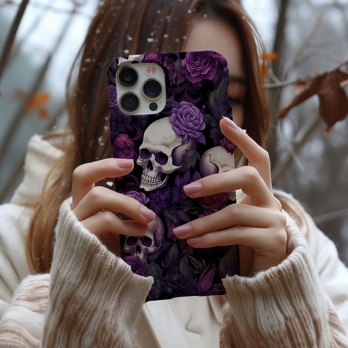 Vibrant Skull and Roses Design MagSafe iPhone Case - Techy Treasures -