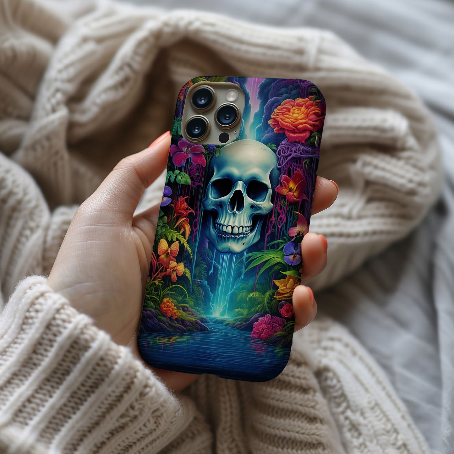 Vibrant Skull and Roses Design MagSafe iPhone Case - Techy Treasures -