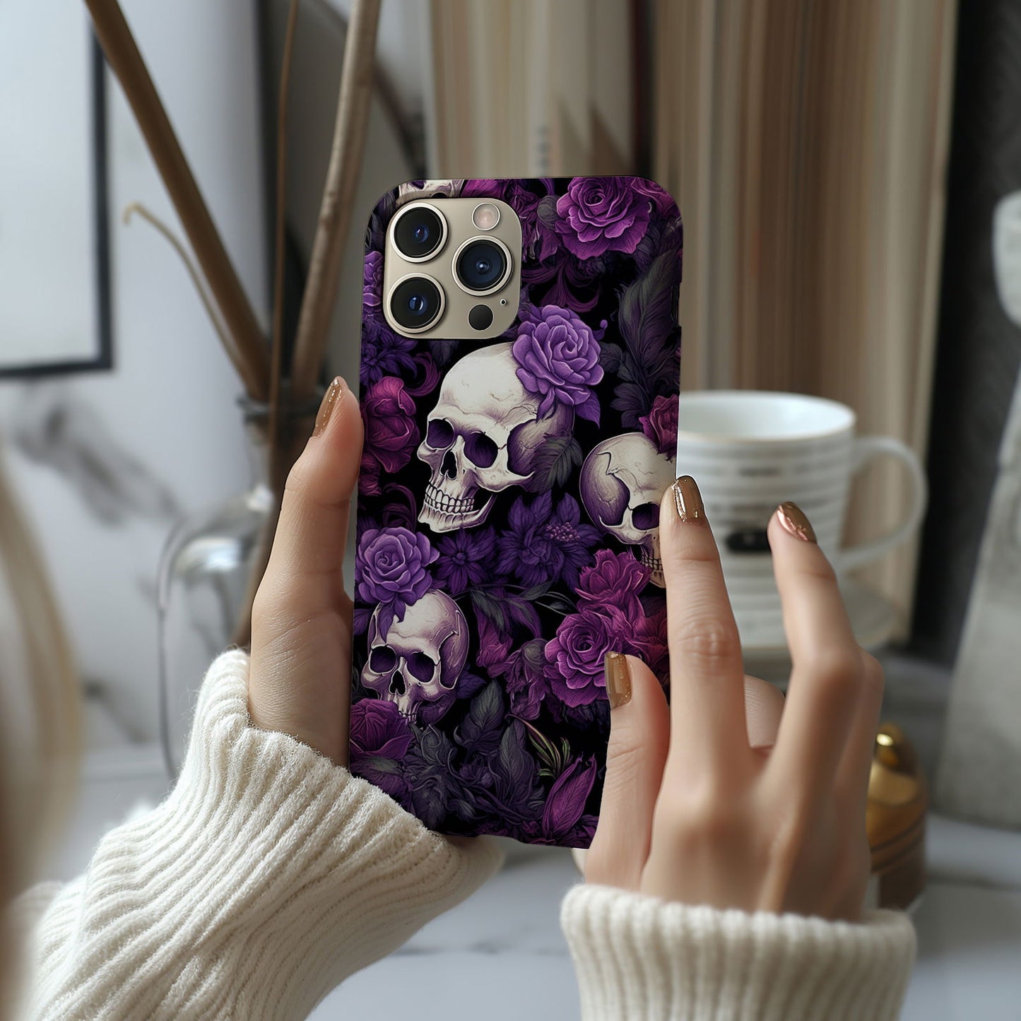 Vibrant Skull and Roses Design MagSafe iPhone Case - Techy Treasures -