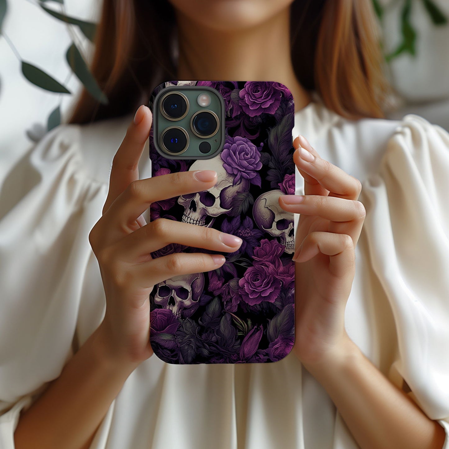 Vibrant Skull and Roses Design MagSafe iPhone Case - Techy Treasures -