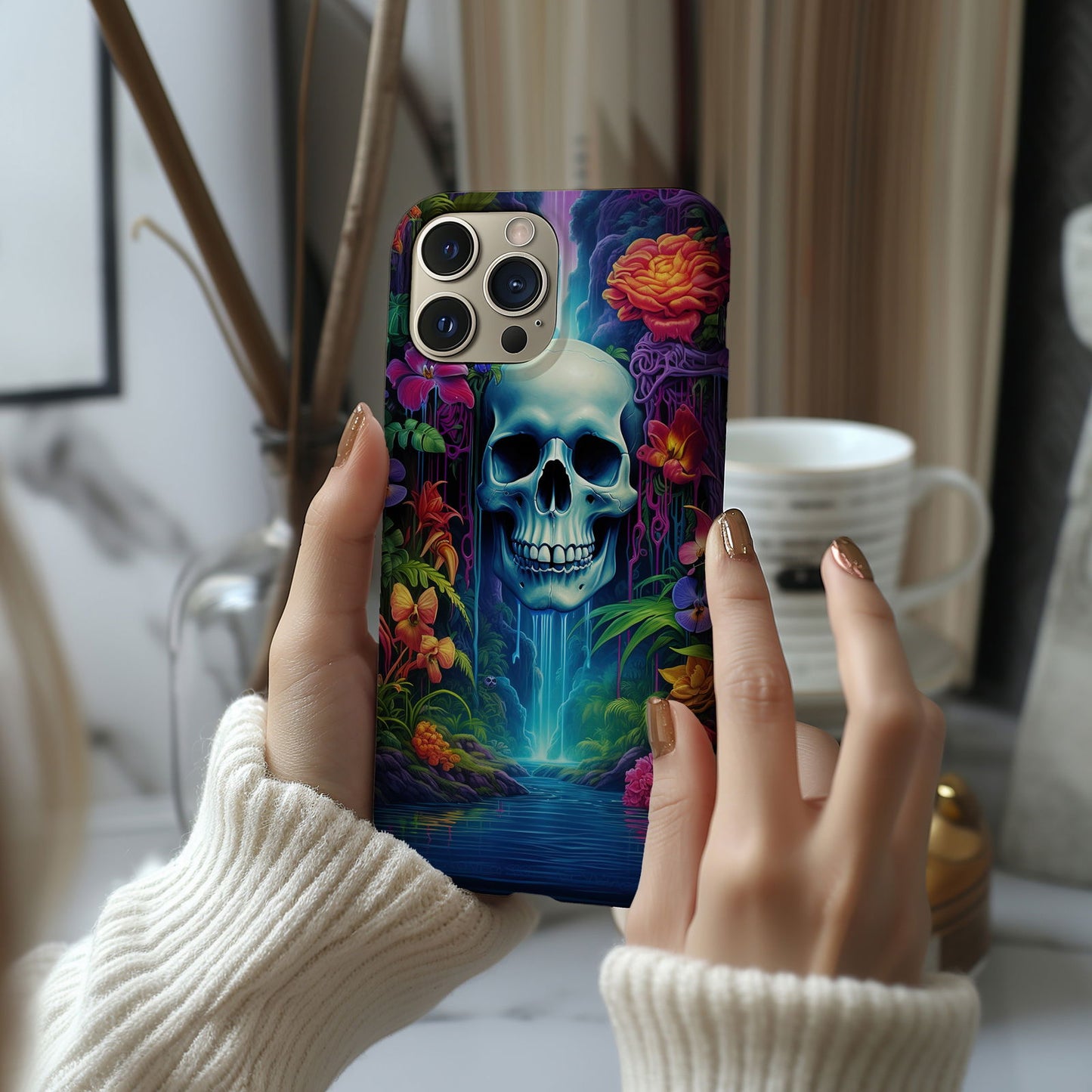 Vibrant Skull and Roses Design MagSafe iPhone Case - Techy Treasures -