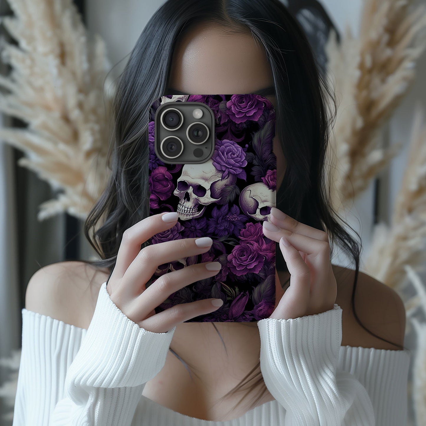 Vibrant Skull and Roses Design MagSafe iPhone Case - Techy Treasures -