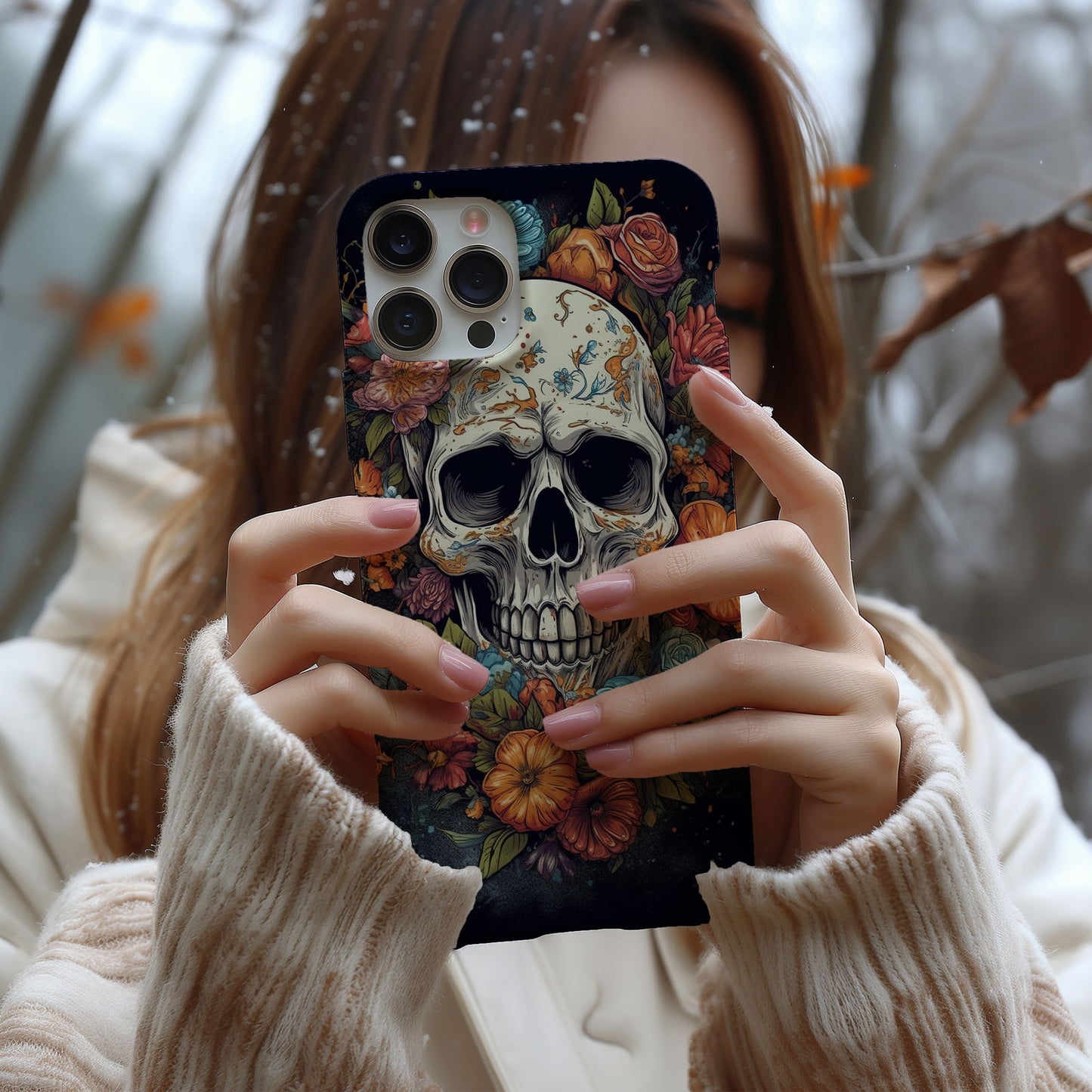 Vibrant Skull and Roses Design MagSafe iPhone Case - Techy Treasures -
