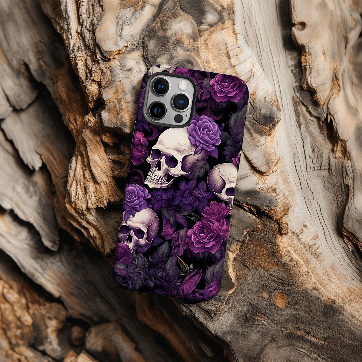 Vibrant Skull and Roses Design MagSafe iPhone Case - Techy Treasures -
