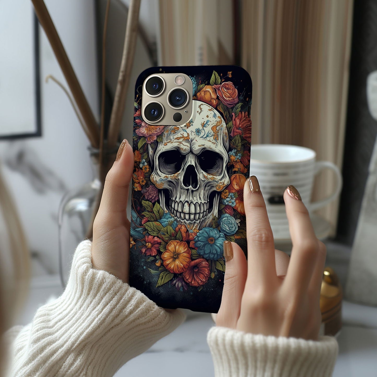 Vibrant Skull and Roses Design MagSafe iPhone Case - Techy Treasures -