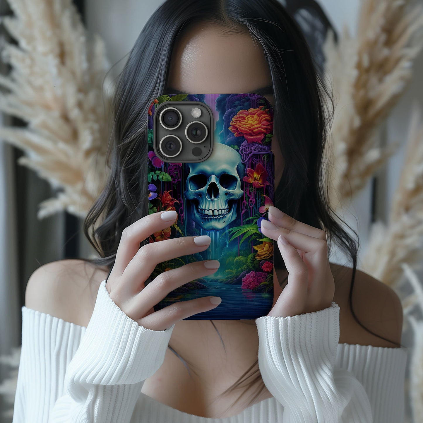 Vibrant Skull and Roses Design MagSafe iPhone Case - Techy Treasures -