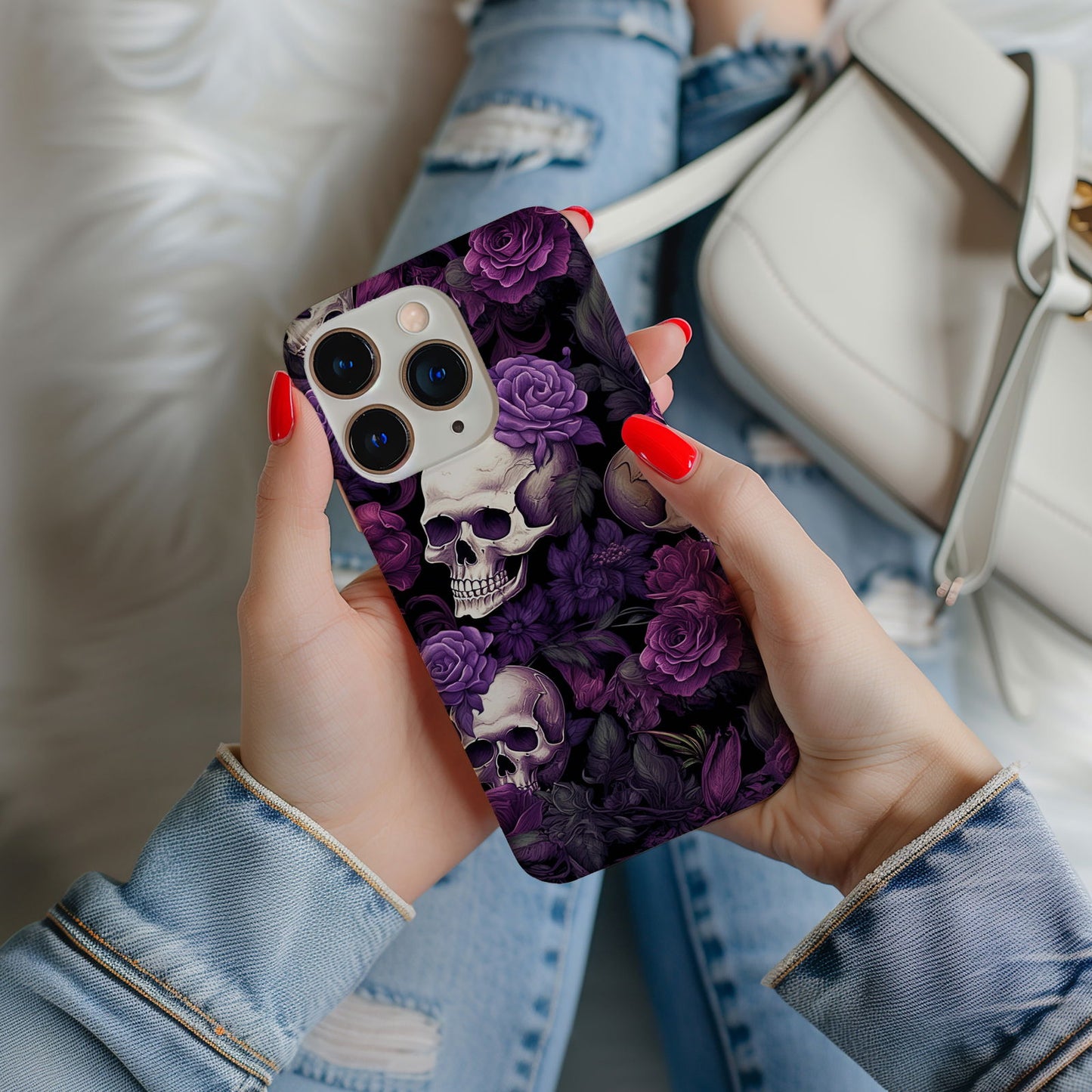 Vibrant Skull and Roses Design MagSafe iPhone Case - Techy Treasures -