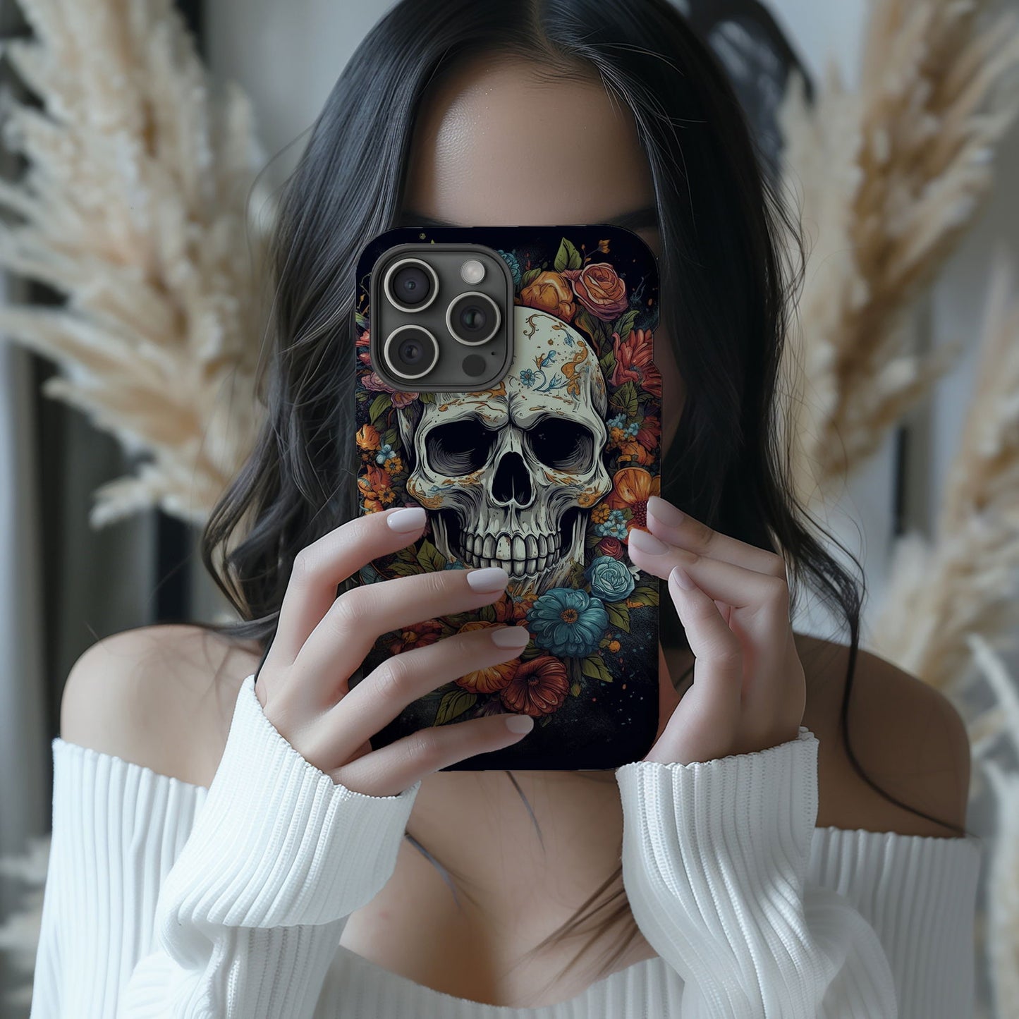 Vibrant Skull and Roses Design MagSafe iPhone Case - Techy Treasures -