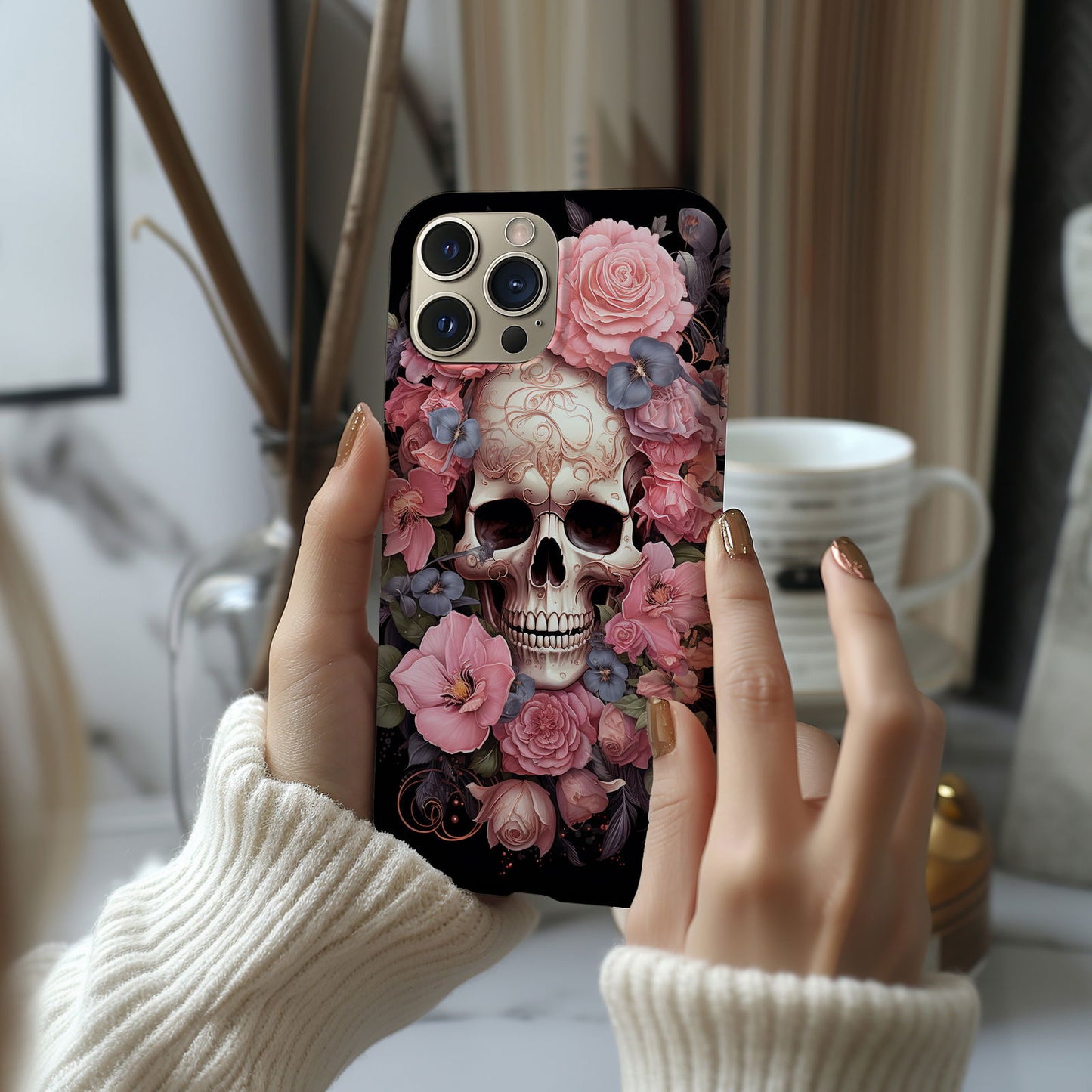 Vibrant Skull and Roses Design MagSafe iPhone Case - Techy Treasures -