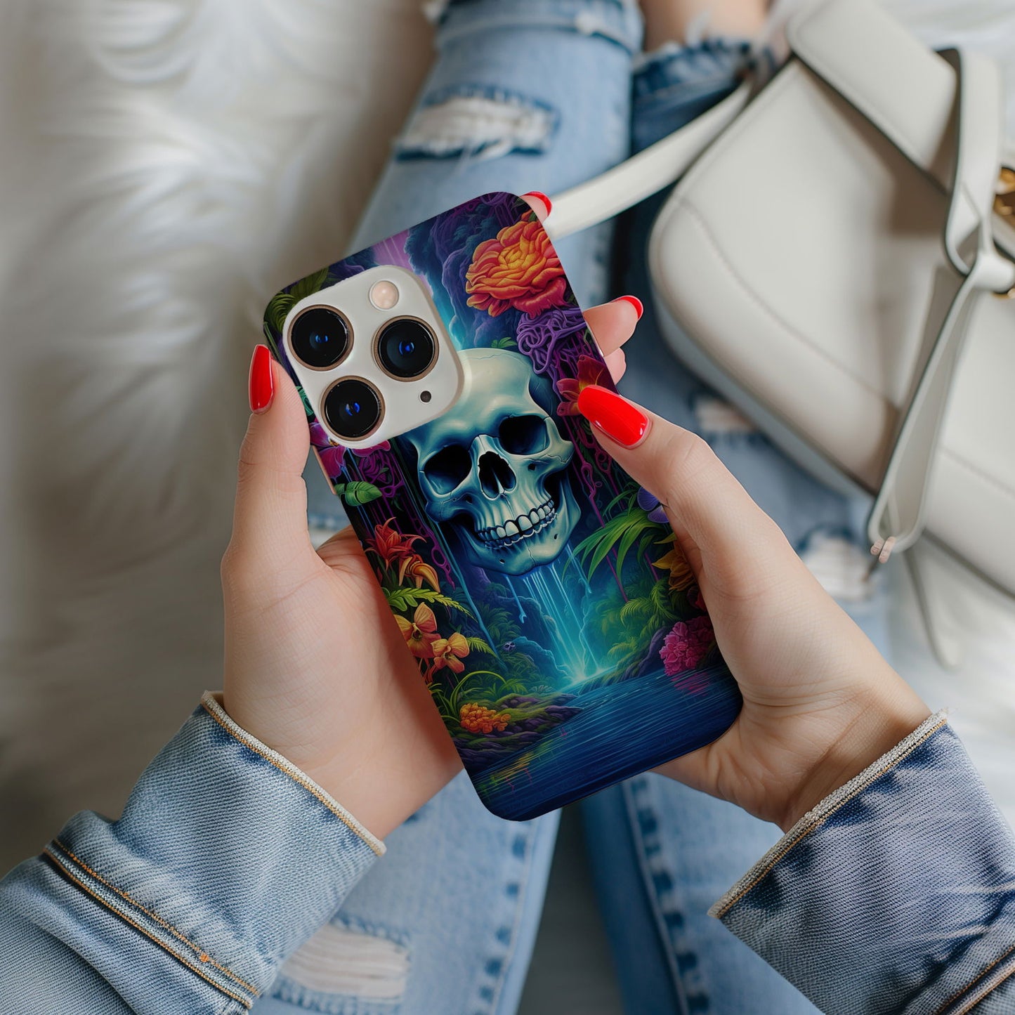 Vibrant Skull and Roses Design MagSafe iPhone Case - Techy Treasures -