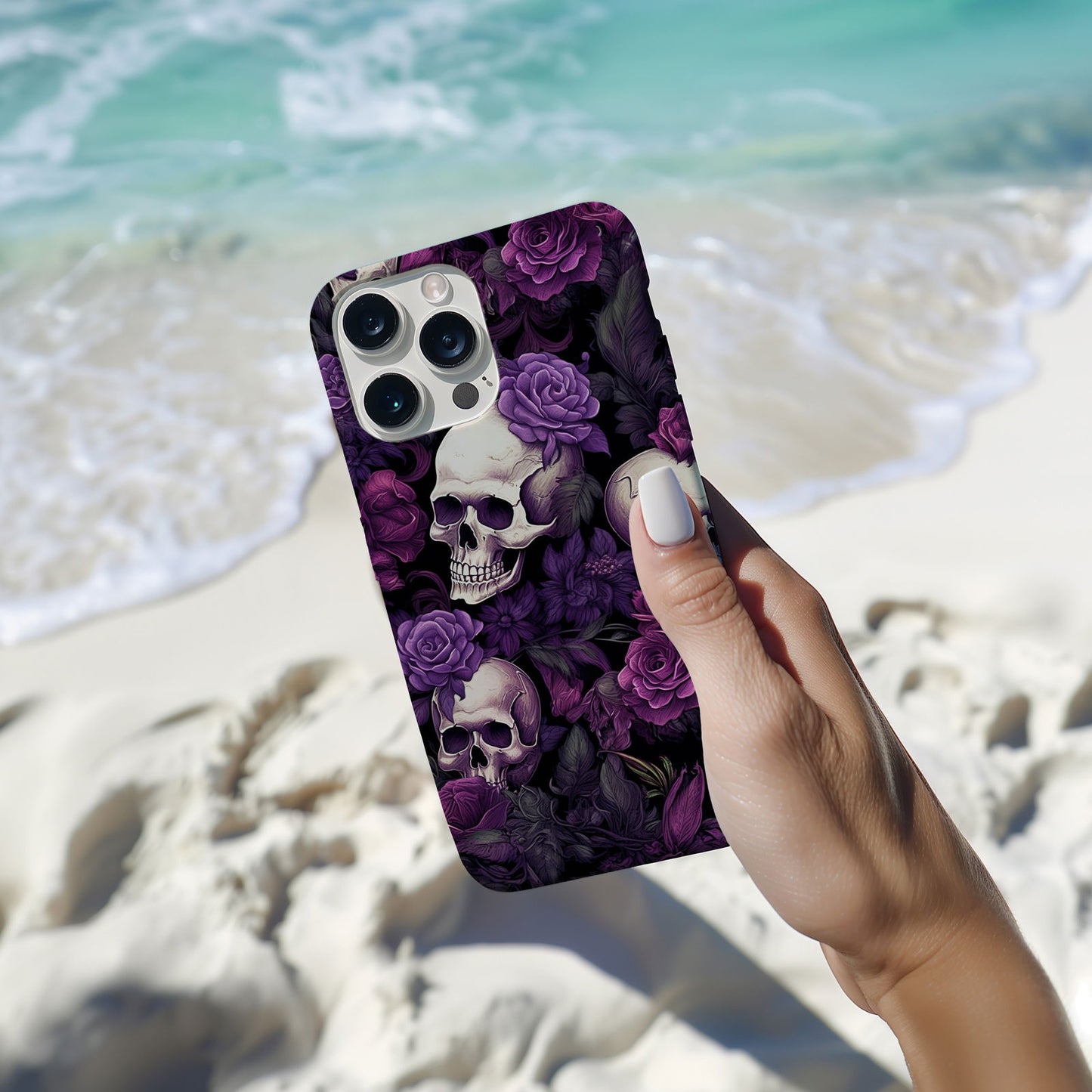 Vibrant Skull and Roses Design MagSafe iPhone Case - Techy Treasures -