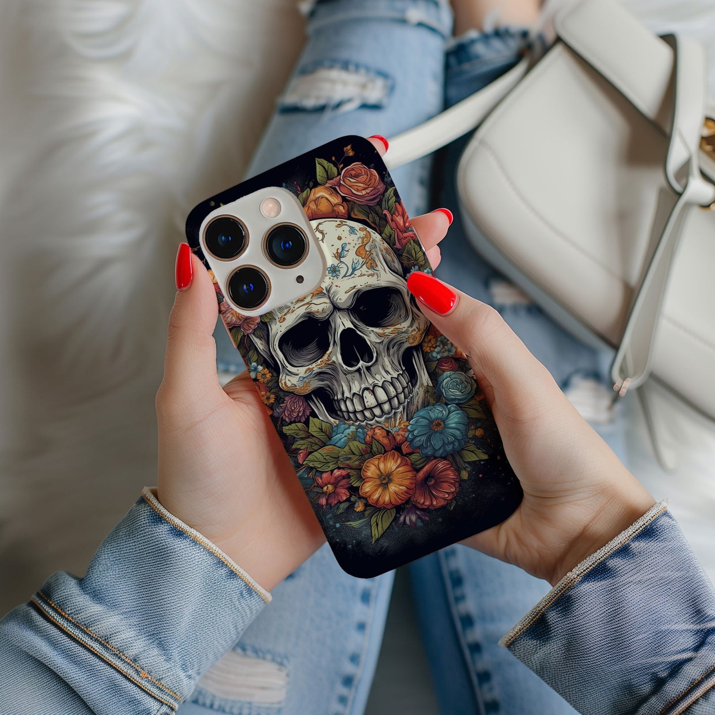 Vibrant Skull and Roses Design MagSafe iPhone Case - Techy Treasures -