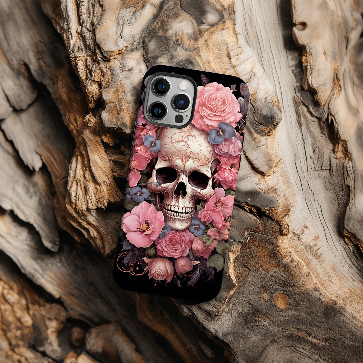 Vibrant Skull and Roses Design MagSafe iPhone Case - Techy Treasures -