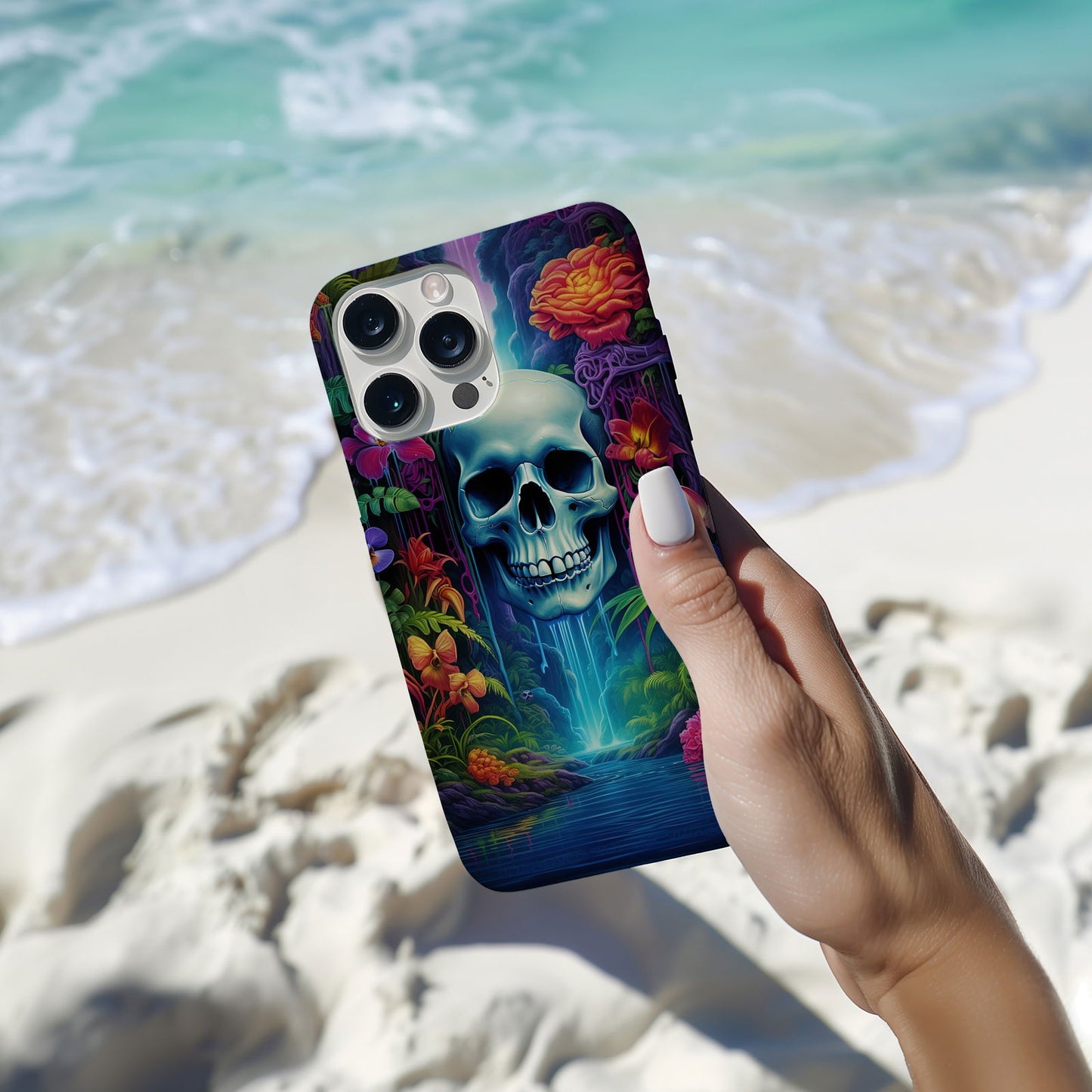Vibrant Skull and Roses Design MagSafe iPhone Case - Techy Treasures -