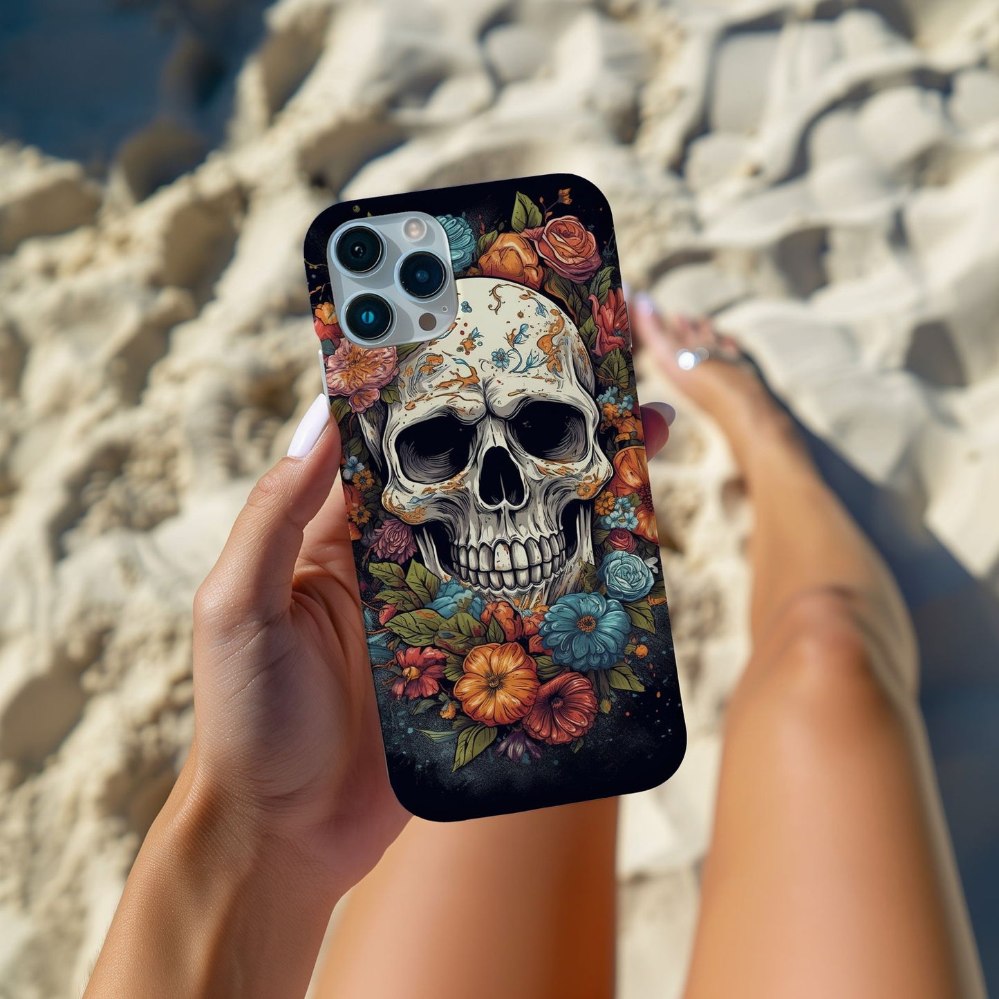 Vibrant Skull and Roses Design MagSafe iPhone Case - Techy Treasures -